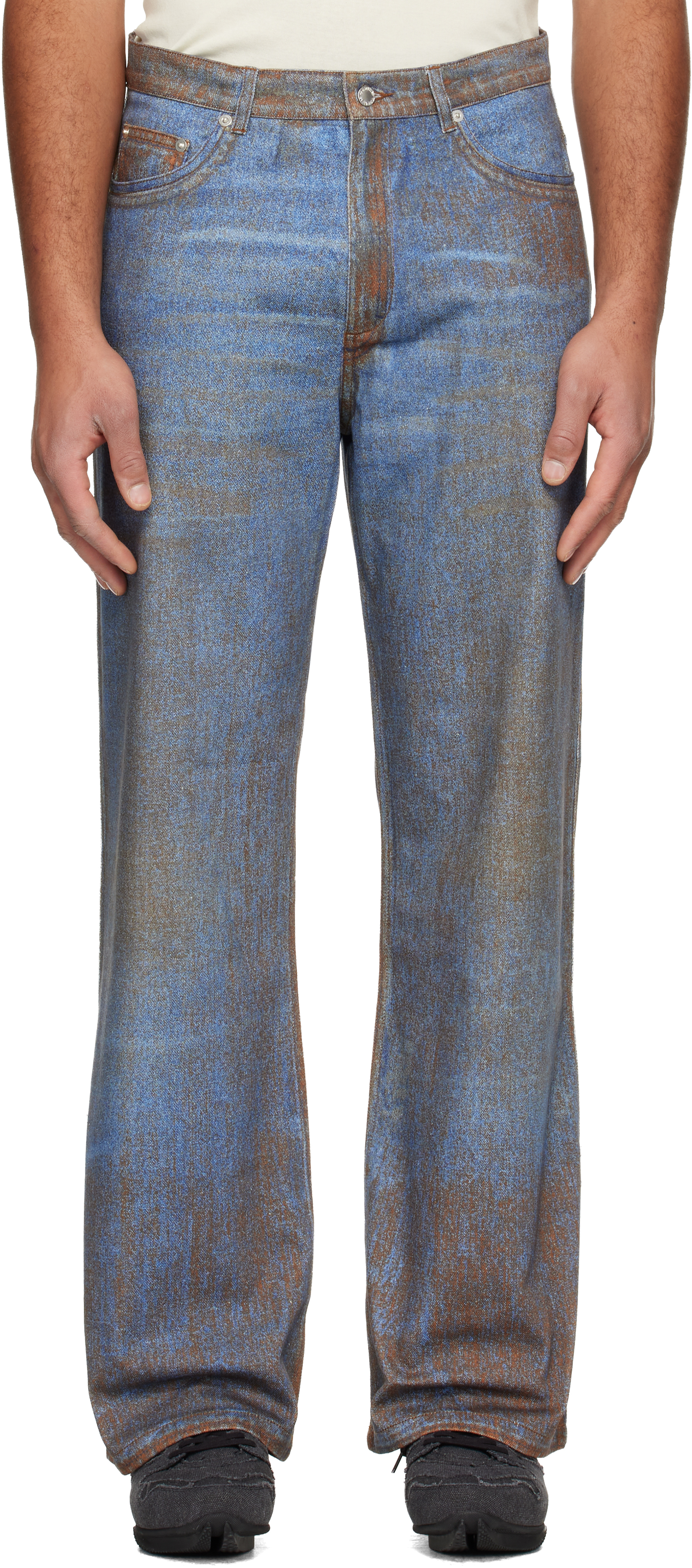 Blue & Brown Paint Print Jeans by CAMPERLAB on Sale