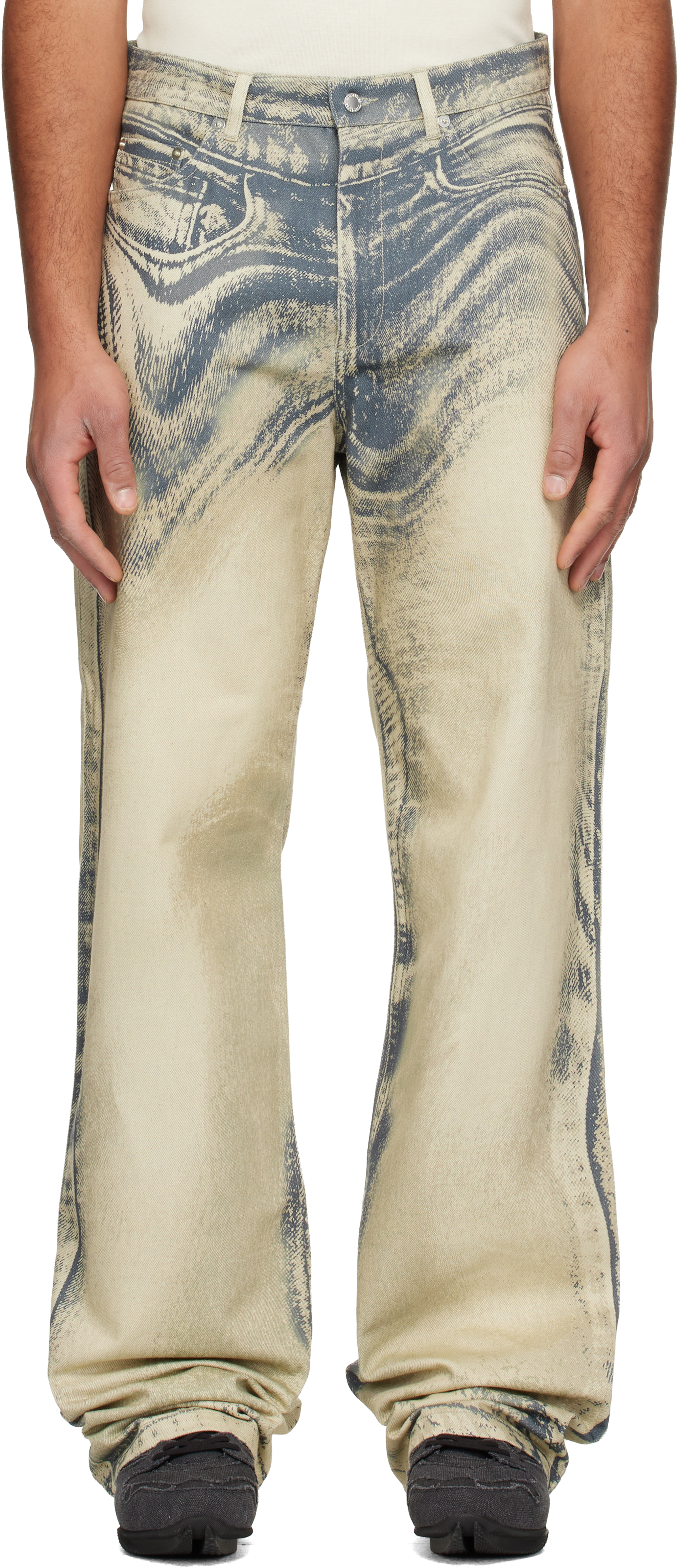 Camperlab Beige Distorted Print Jeans In Multi