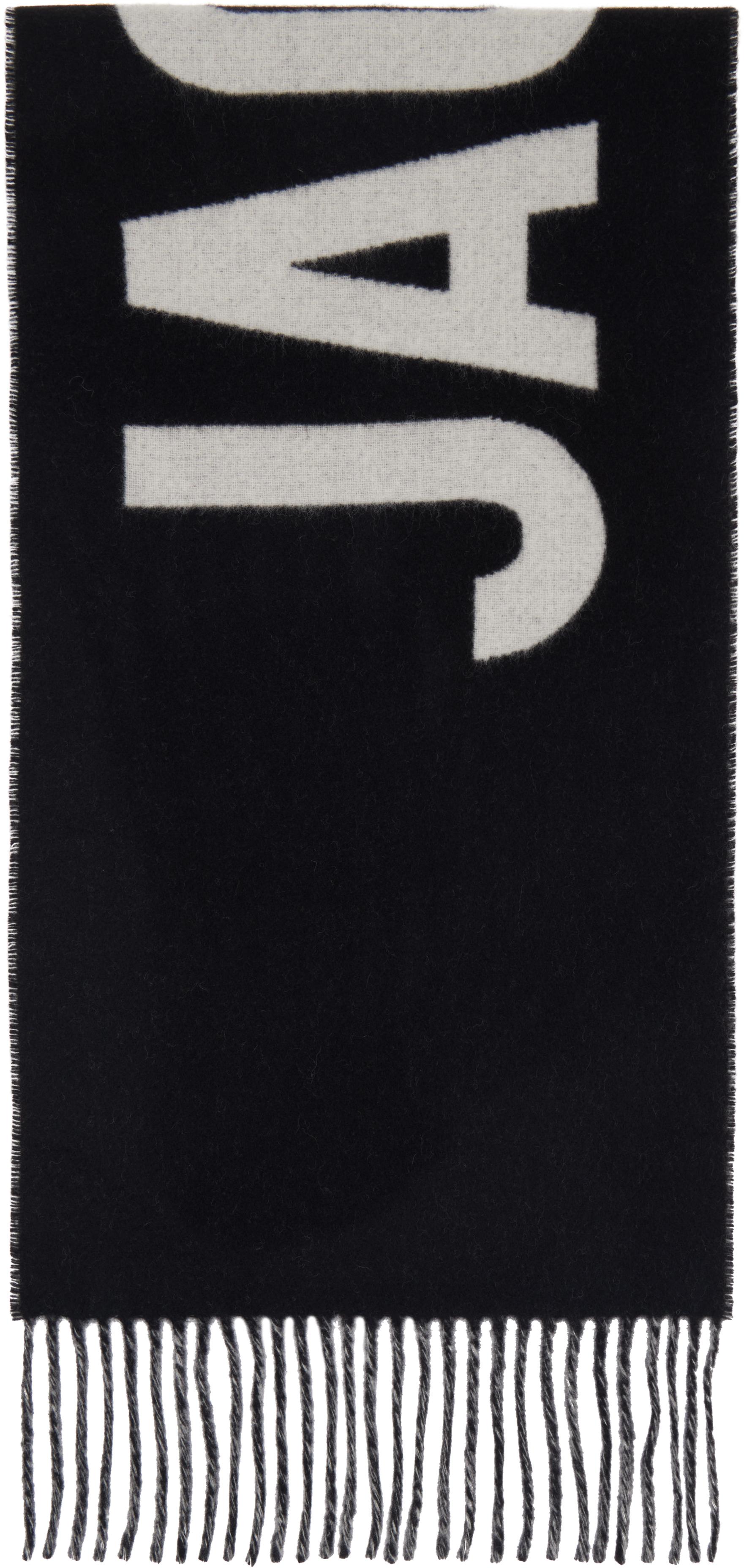 Jacquemus Long Rectangular Wool Scarf With Bold Lettering In Black