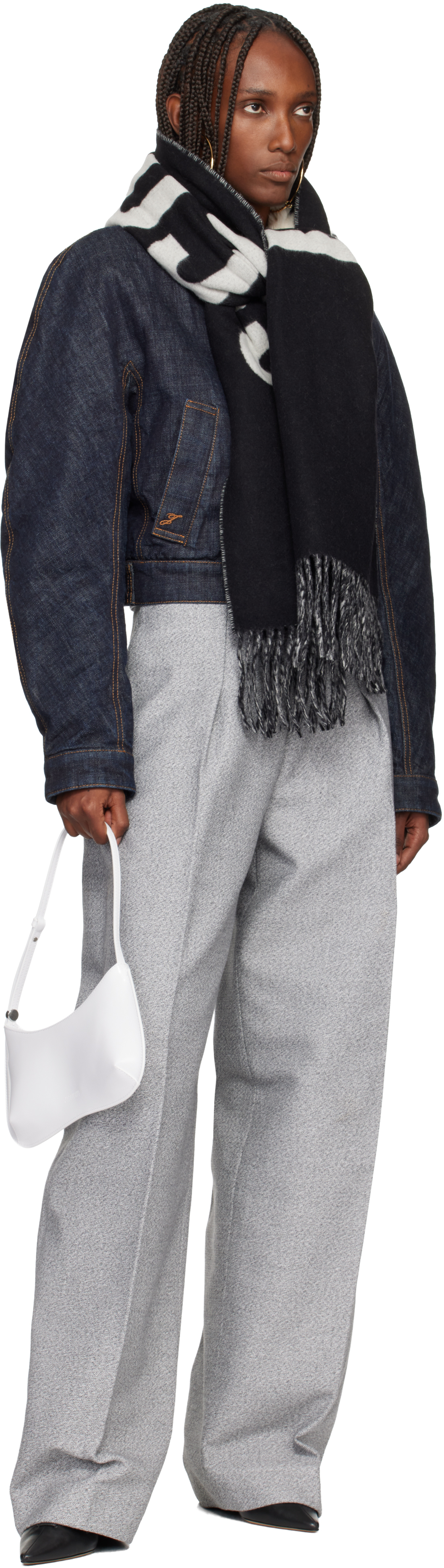 Jacquemus Long Rectangular Wool Scarf With Bold Lettering In Black