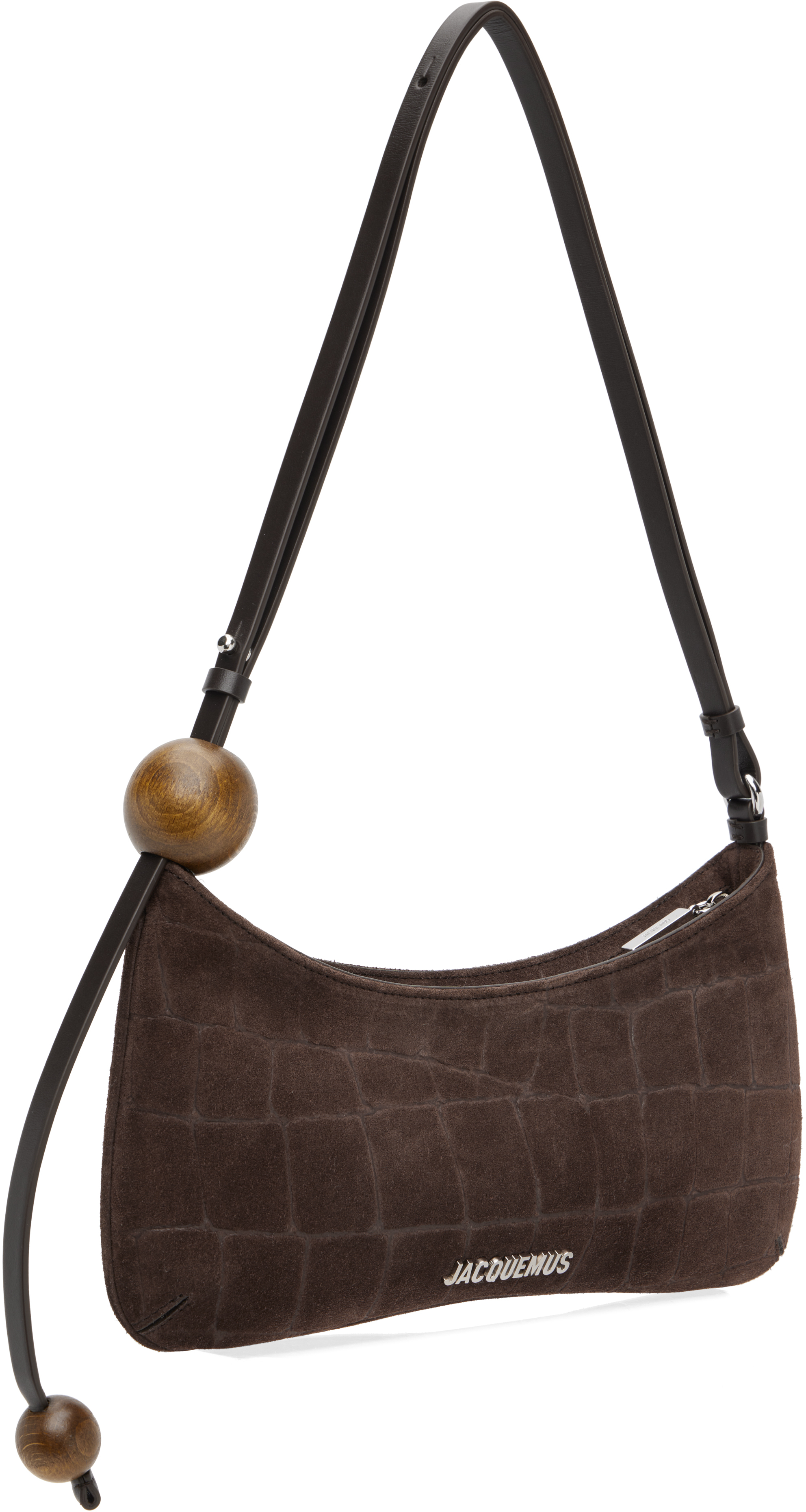 Jacquemus Crocodile-effect Suede Handbag With Adjustable Leather Strap In Brown
