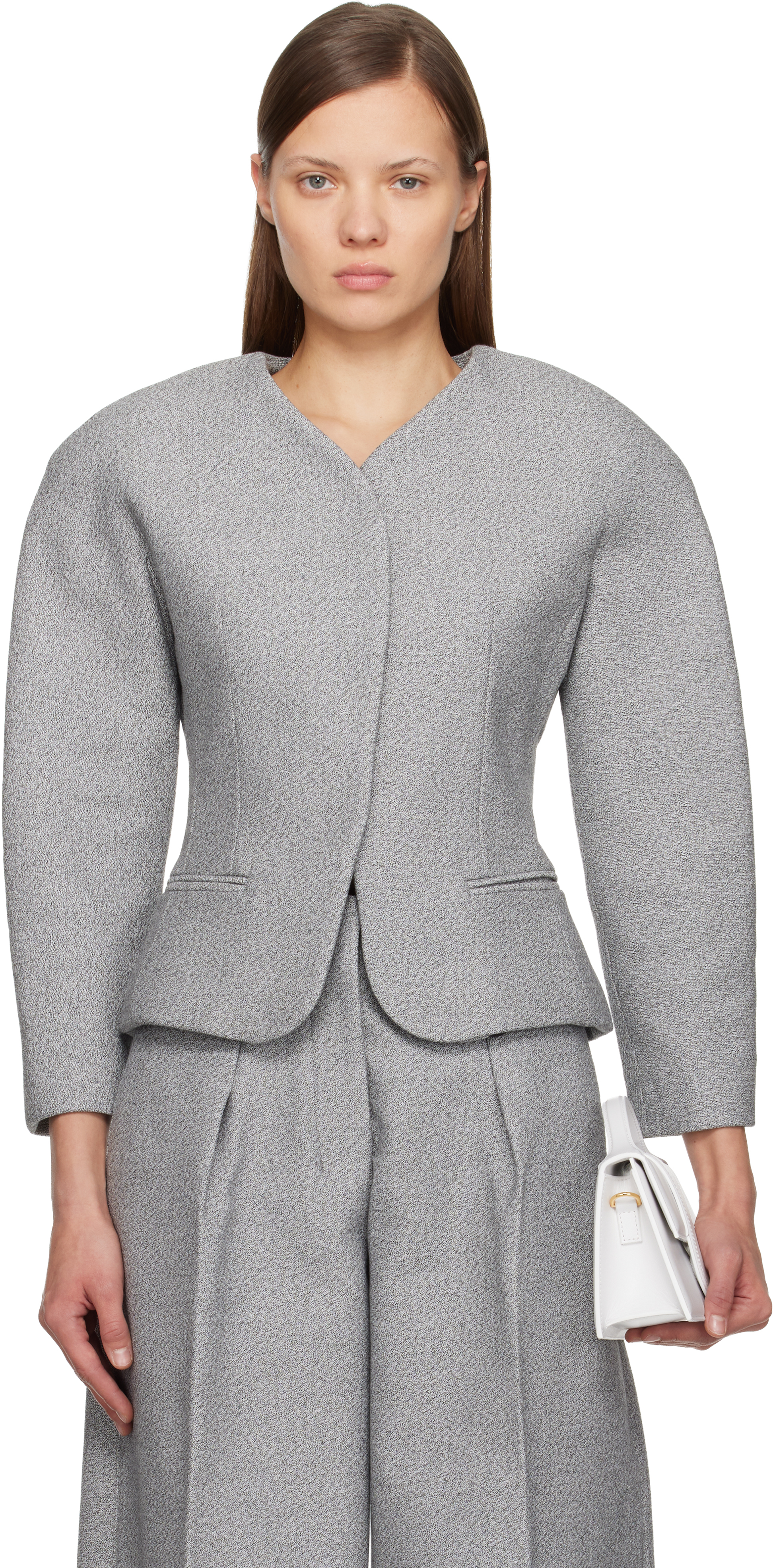 Jacquemus Ovalo Cotton And Wool-blend Jacket In Gray