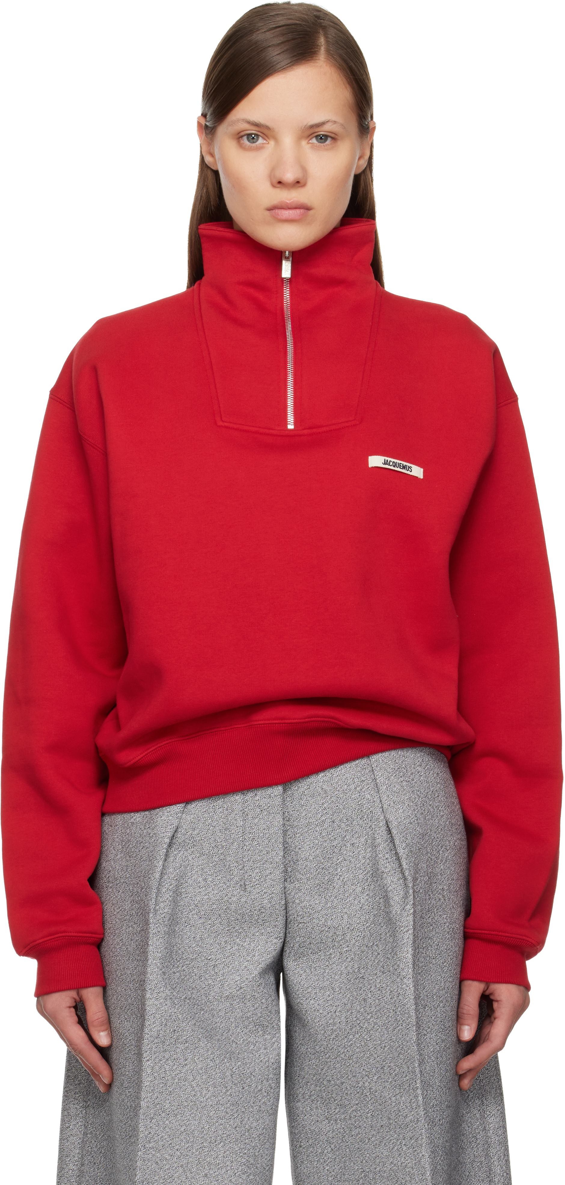 Jacquemus Gros Grain Half-zip Oversized Sweatshirt In Red