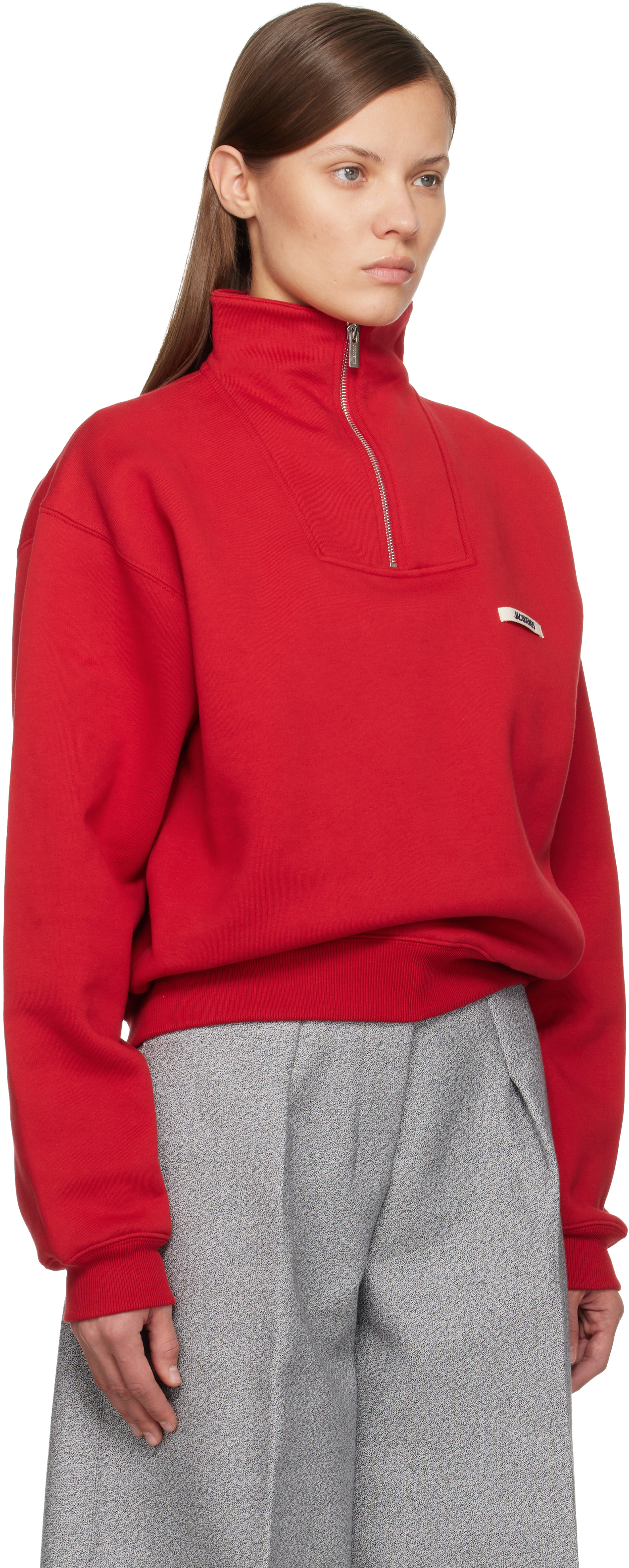 Jacquemus Gros Grain Half-zip Oversized Sweatshirt In Red