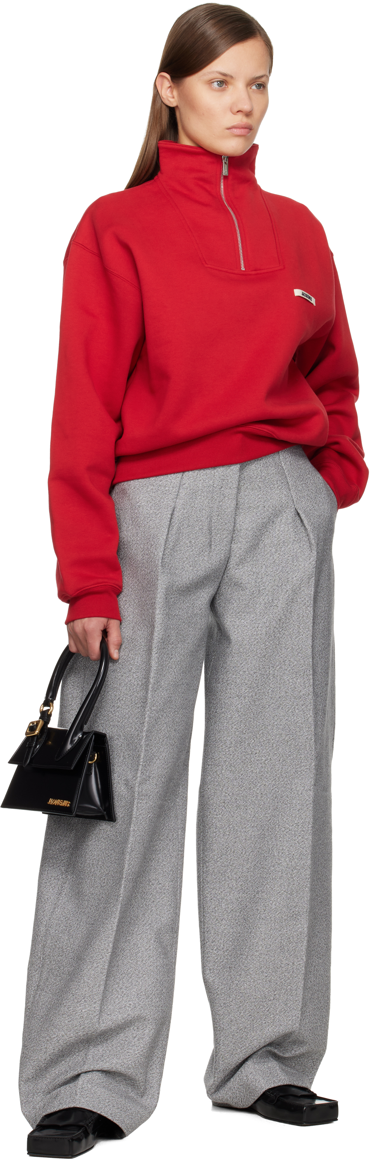 Jacquemus Gros Grain Half-zip Oversized Sweatshirt In Red