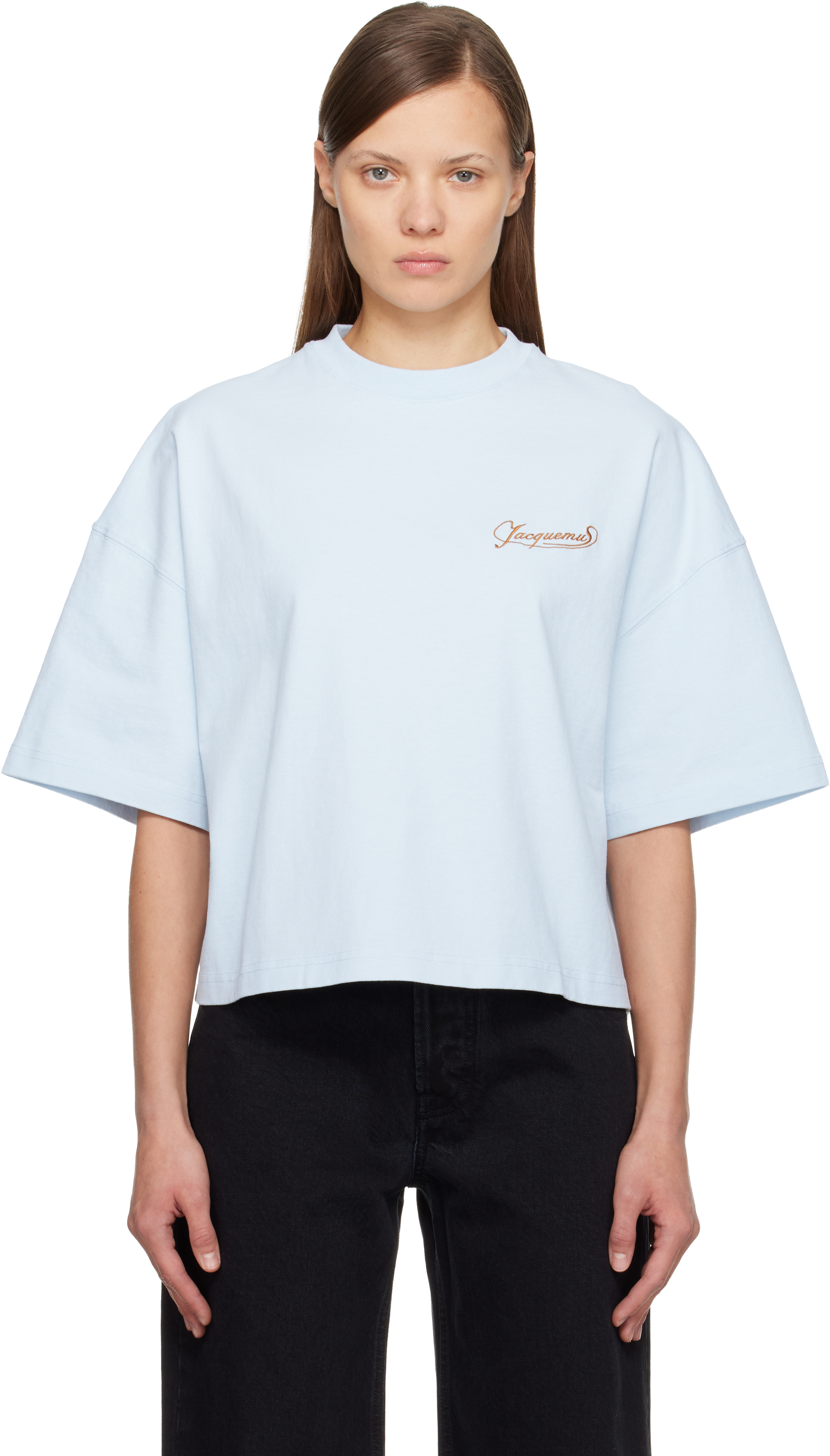 Jacquemus Le T-shirt Corto Logo-embroidered Cotton T-shirt In Blue