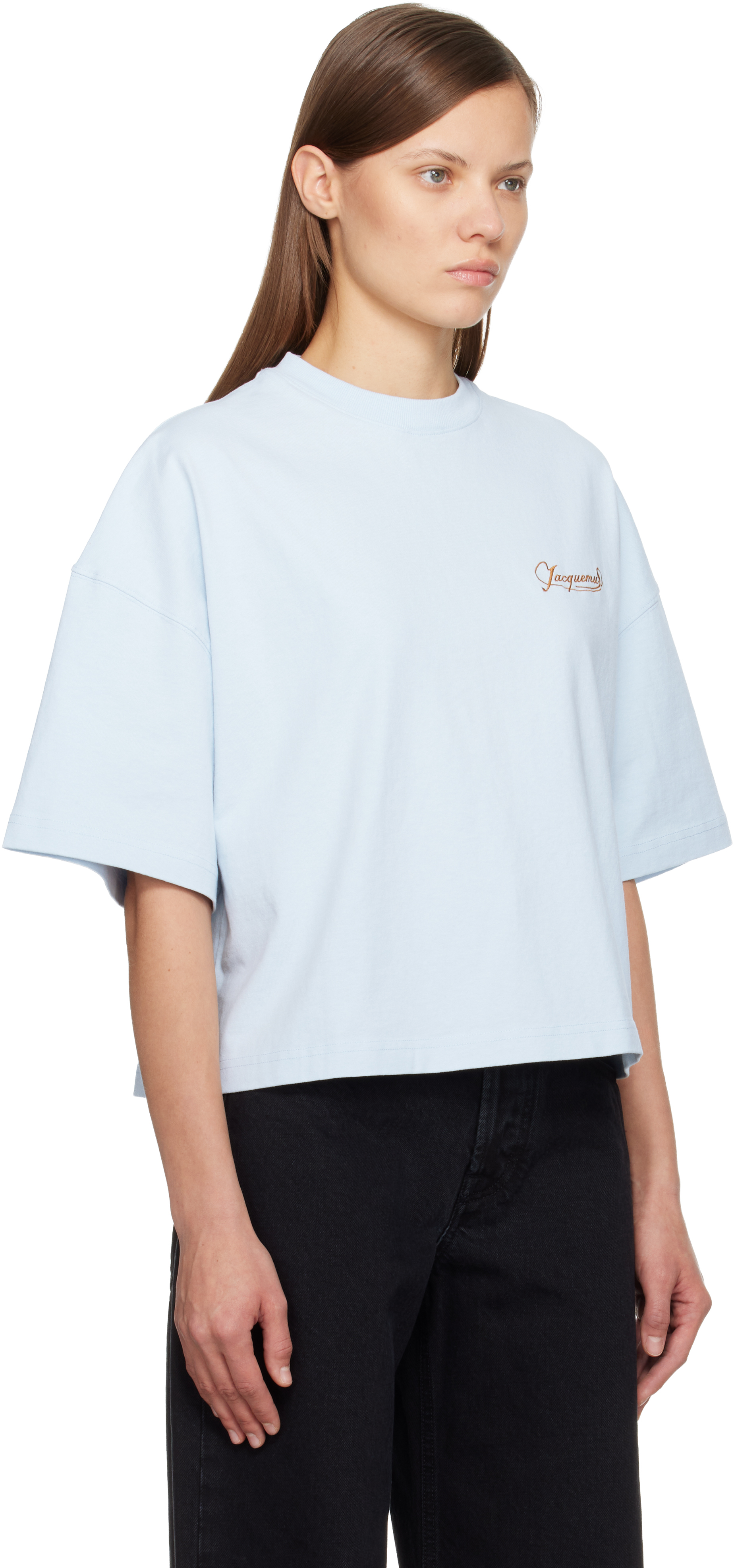 Jacquemus Le T-shirt Corto Logo-embroidered Cotton T-shirt In Blue