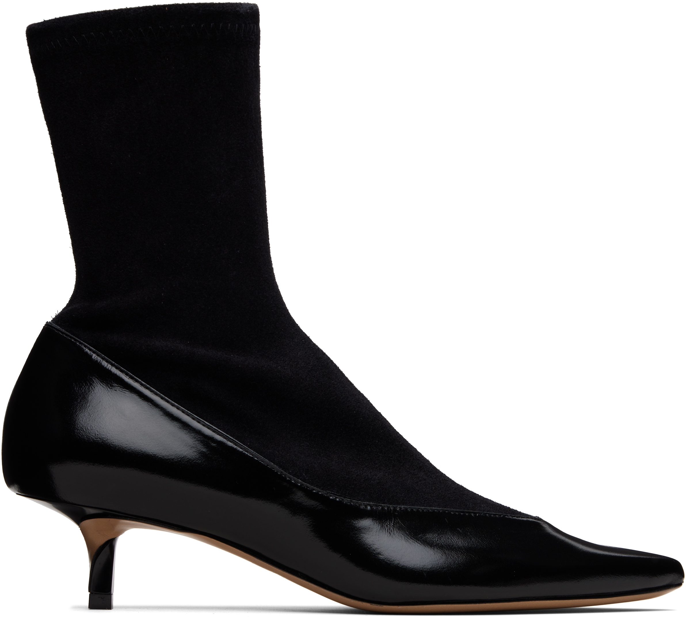 Jacquemus The Tourni Suede And Glossed-leather Ankle Boots In Black