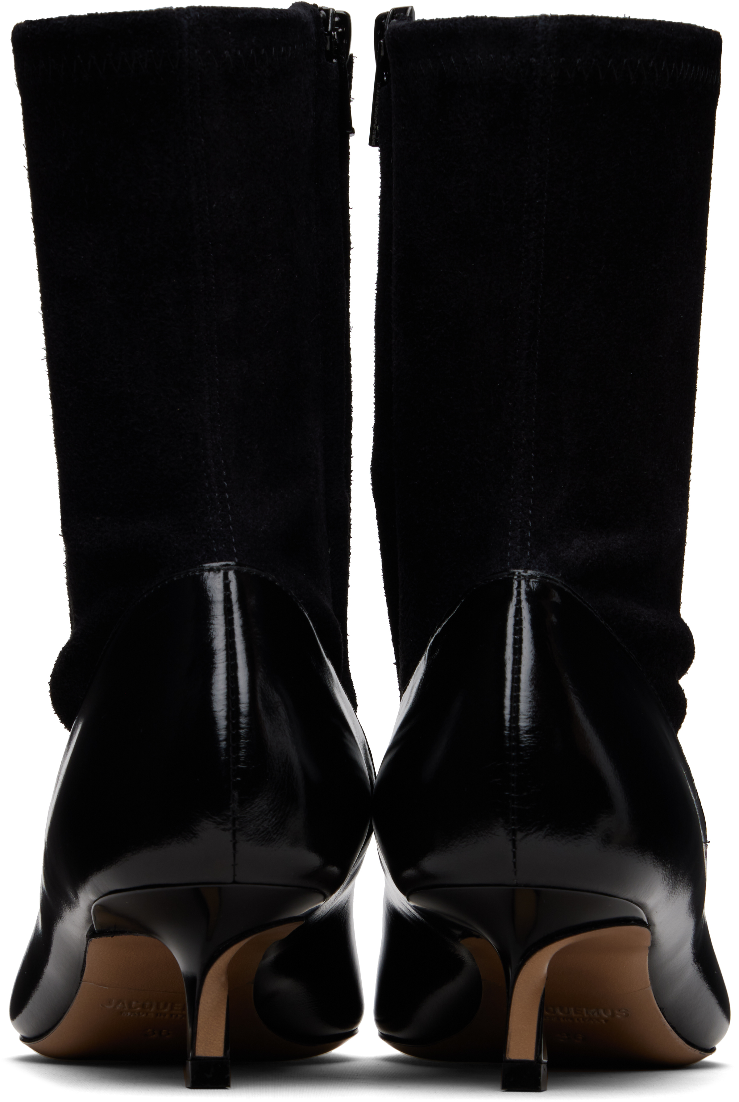 Jacquemus The Tourni Suede And Glossed-leather Ankle Boots In Black
