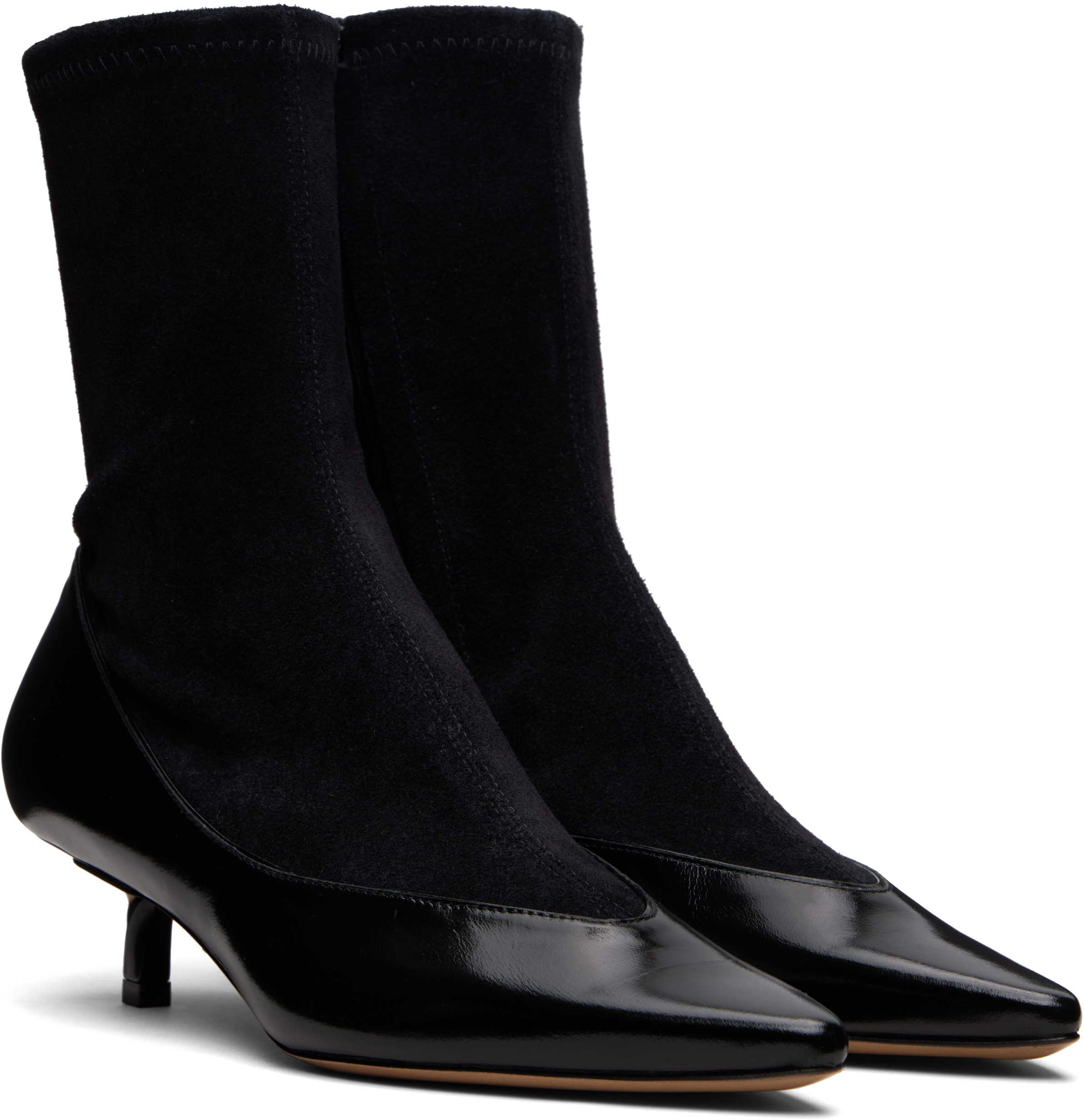 Jacquemus The Tourni Suede And Glossed-leather Ankle Boots In Black