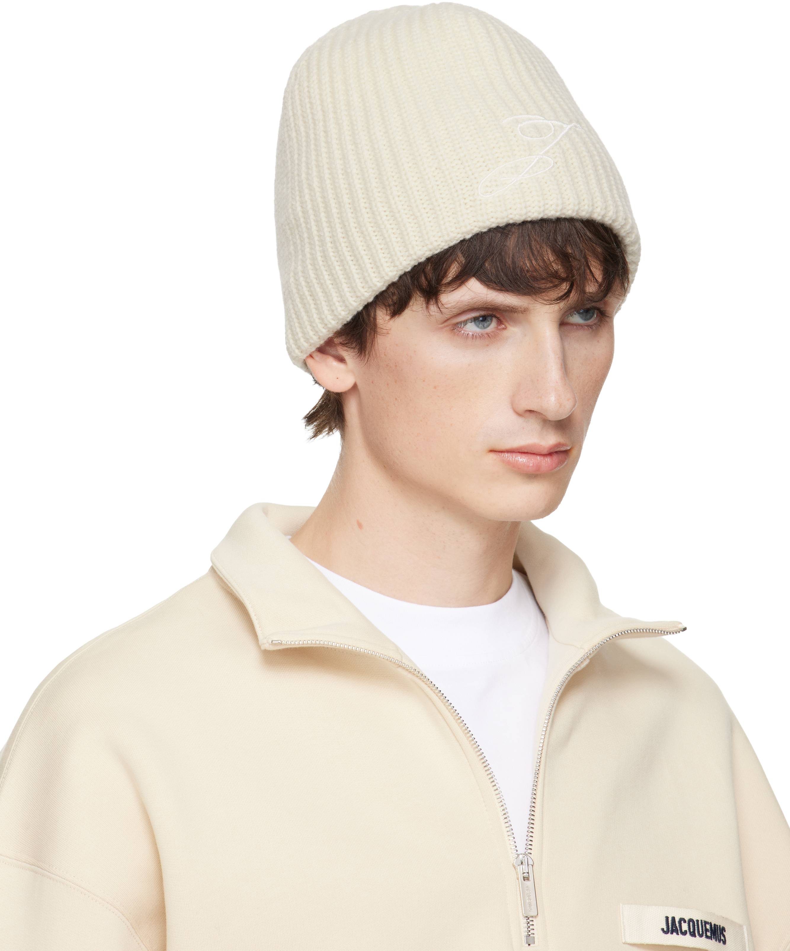 Jacquemus Off-white 'the Espiral' Beanie In White