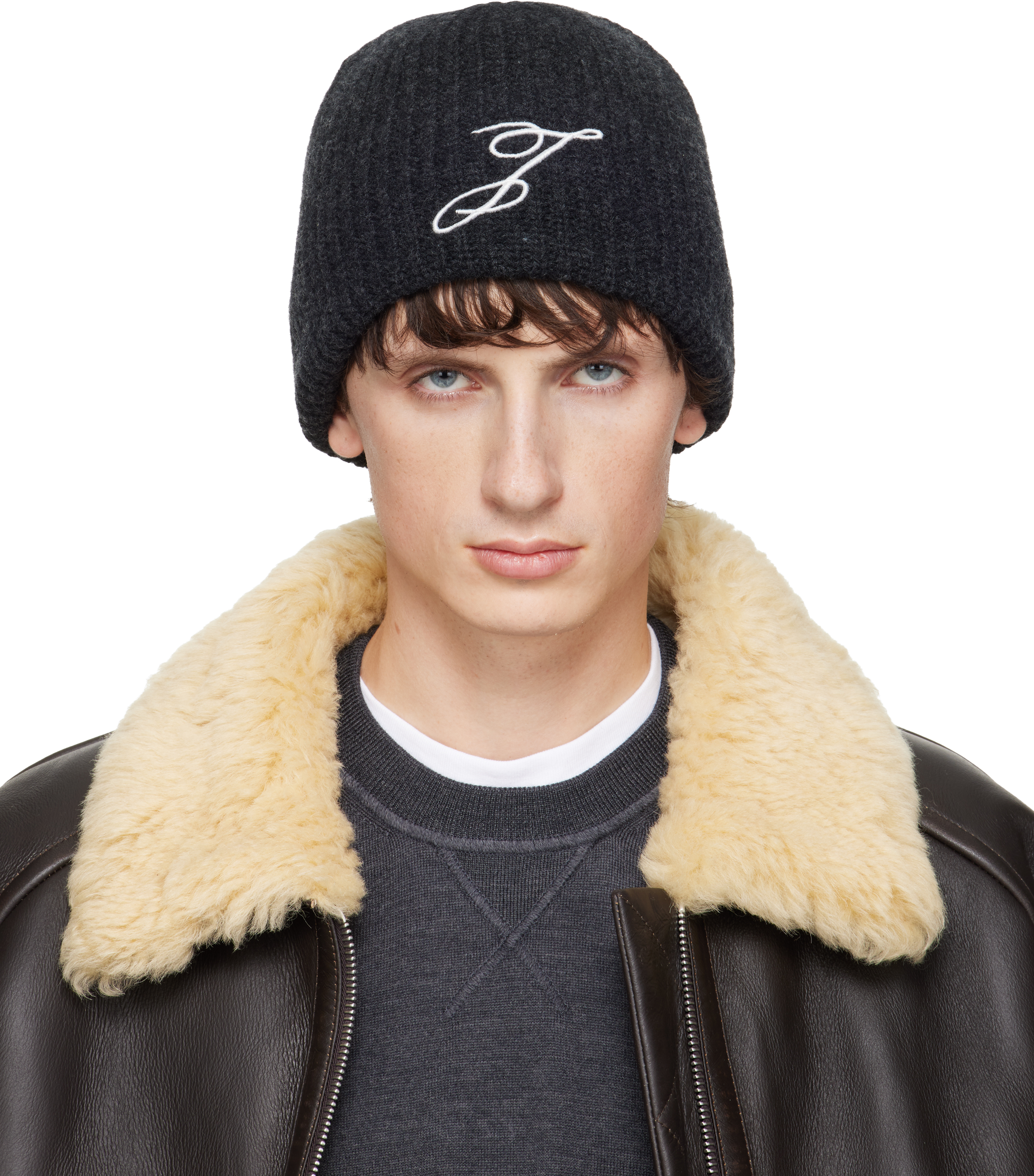 Jacquemus Gray 'the Espiral' Beanie In Black