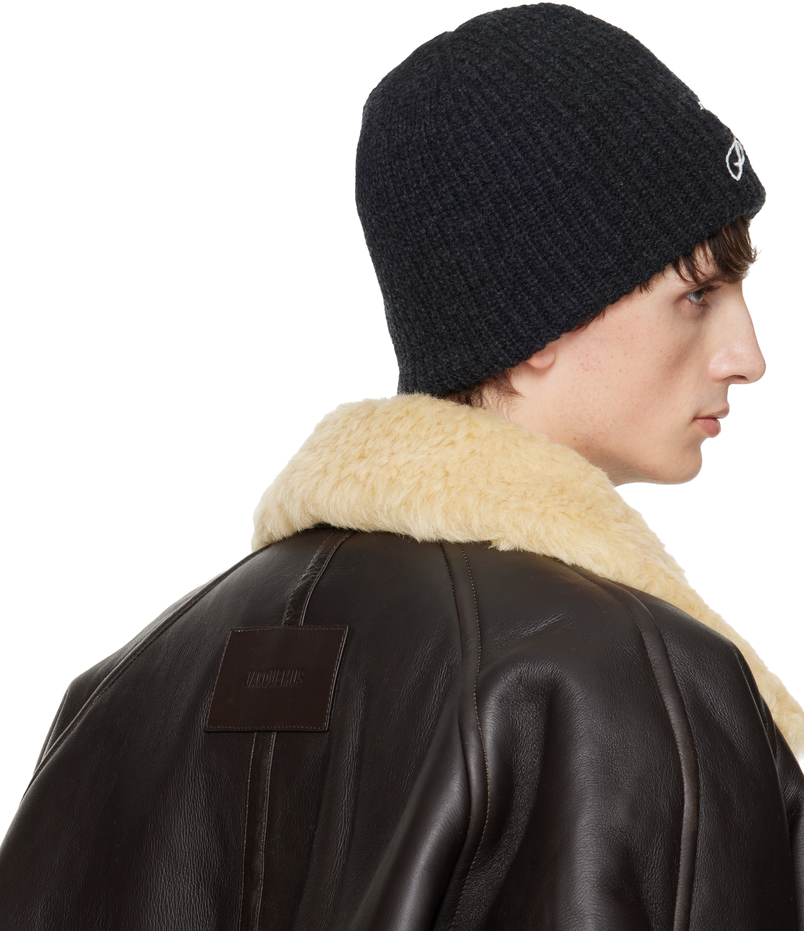 Jacquemus Gray 'the Espiral' Beanie In Black