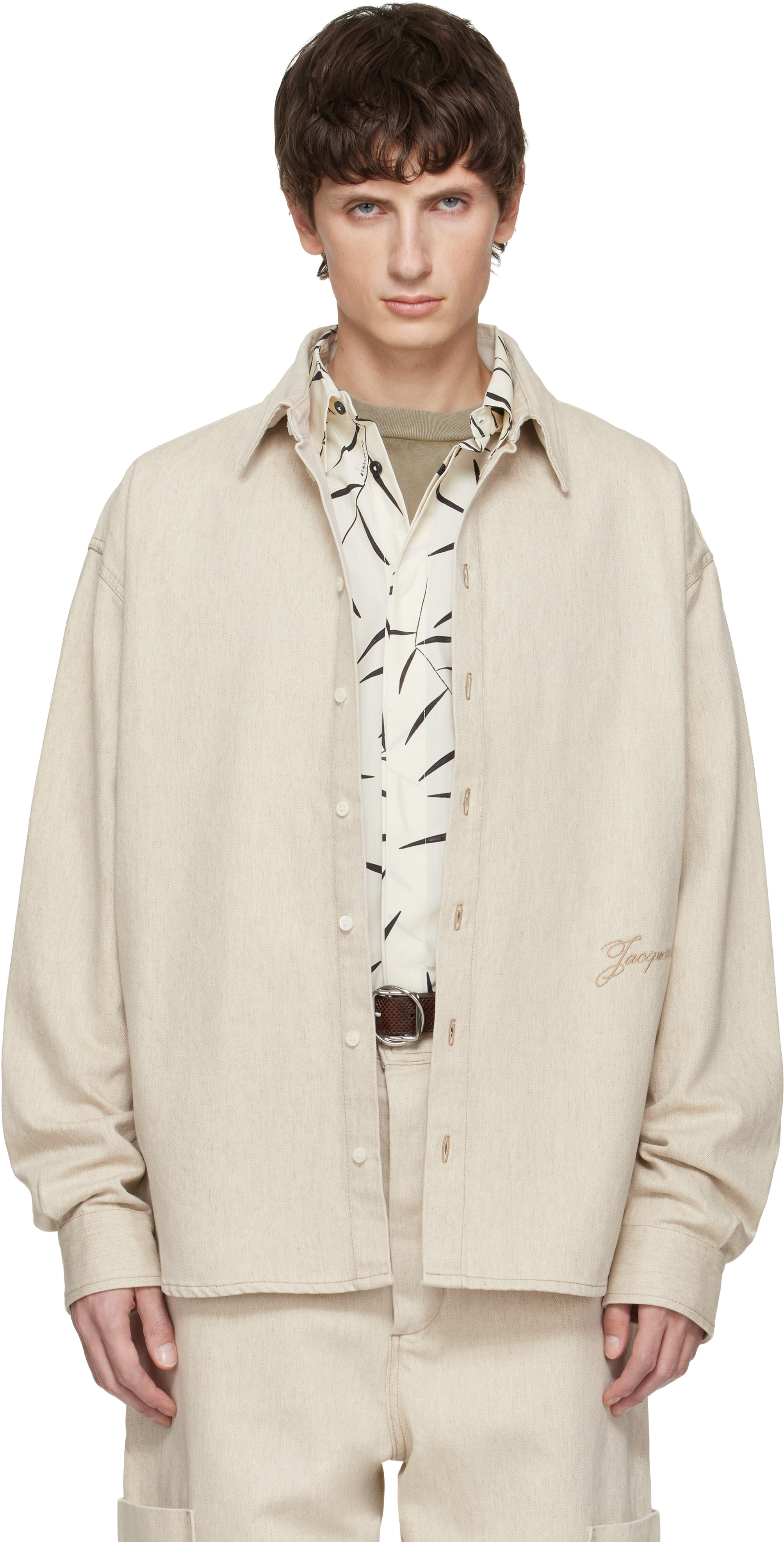 Beige 'The Simon de-Nîmes' Denim Shirt by JACQUEMUS on Sale