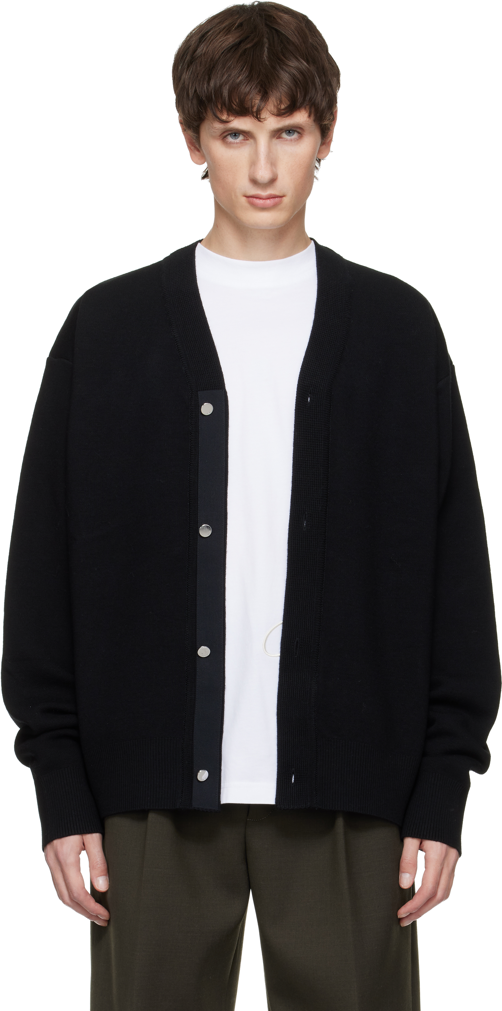 Jacquemus Men Black V-neck Cardigan With J Logo On The Back In Wool Man