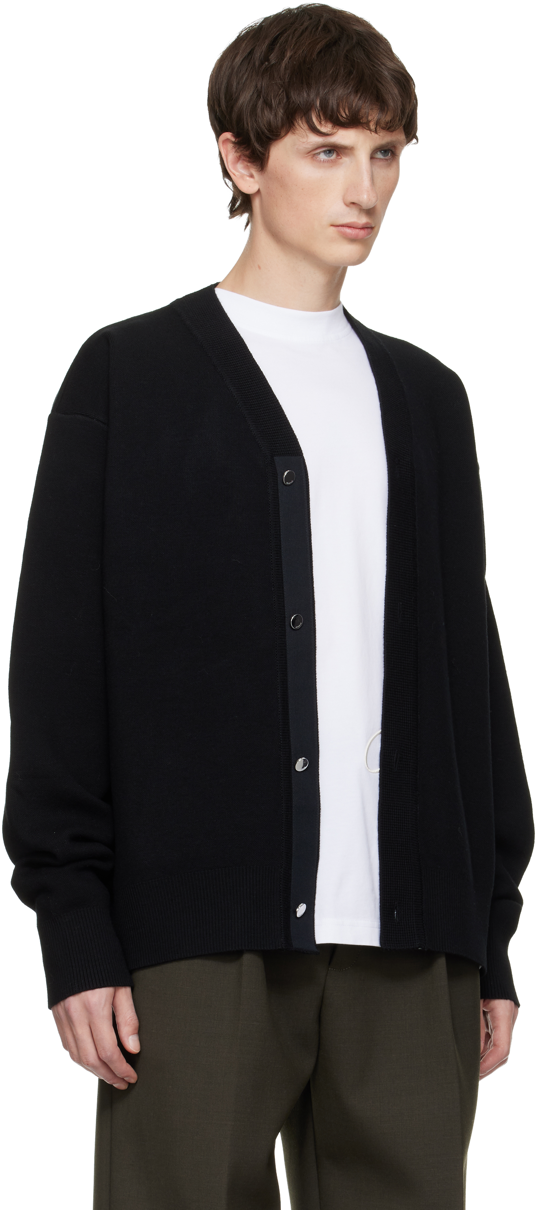 Jacquemus Men Black V-neck Cardigan With J Logo On The Back In Wool Man