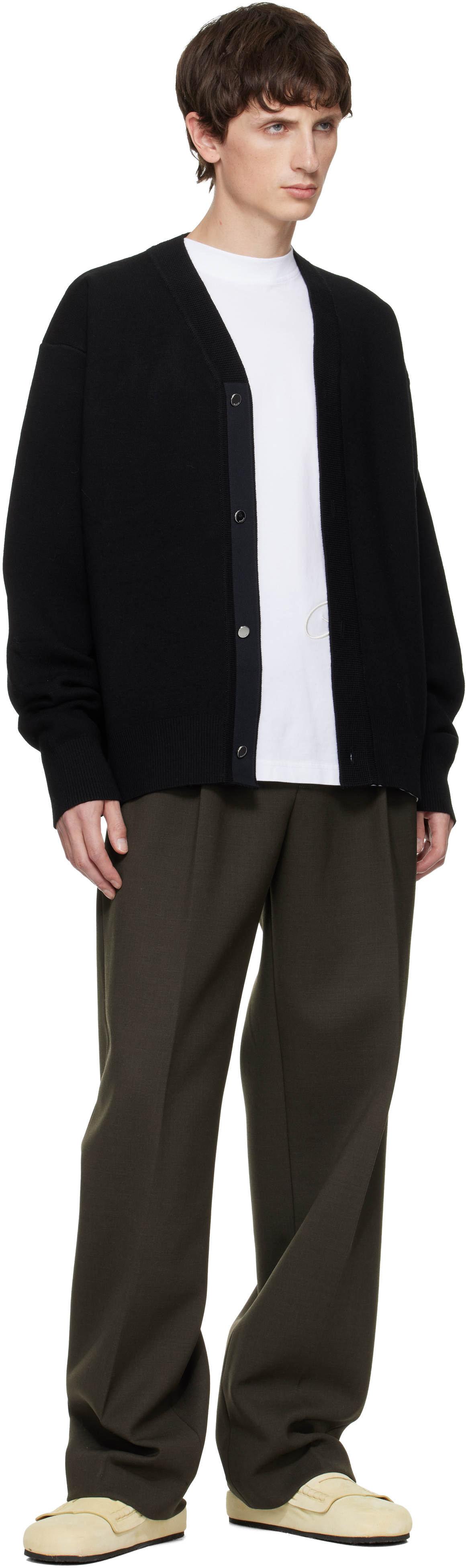 Jacquemus Men Black V-neck Cardigan With J Logo On The Back In Wool Man
