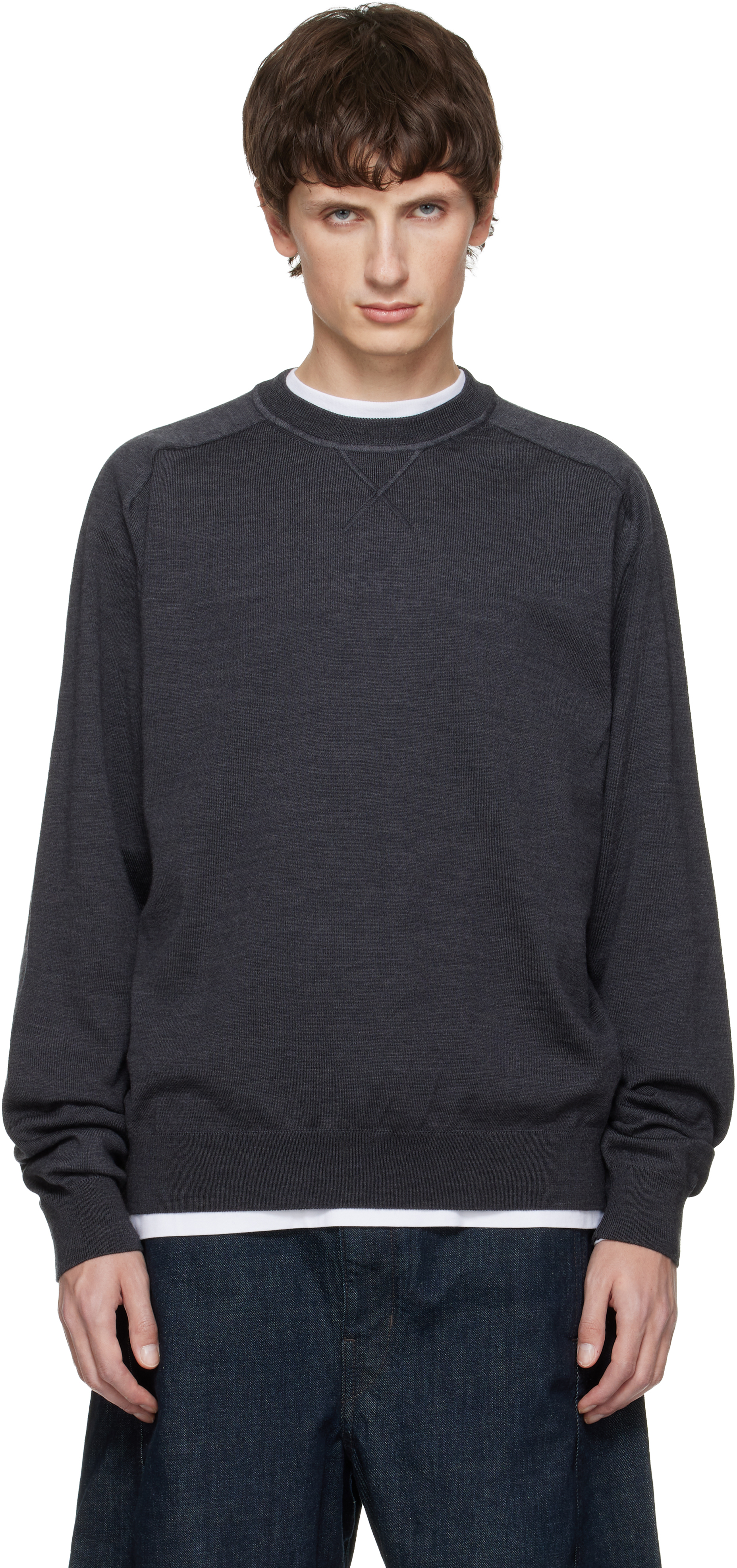 Jacquemus Long Sleeve Crewneck Sweater With Ribbed Cuffs In Blue