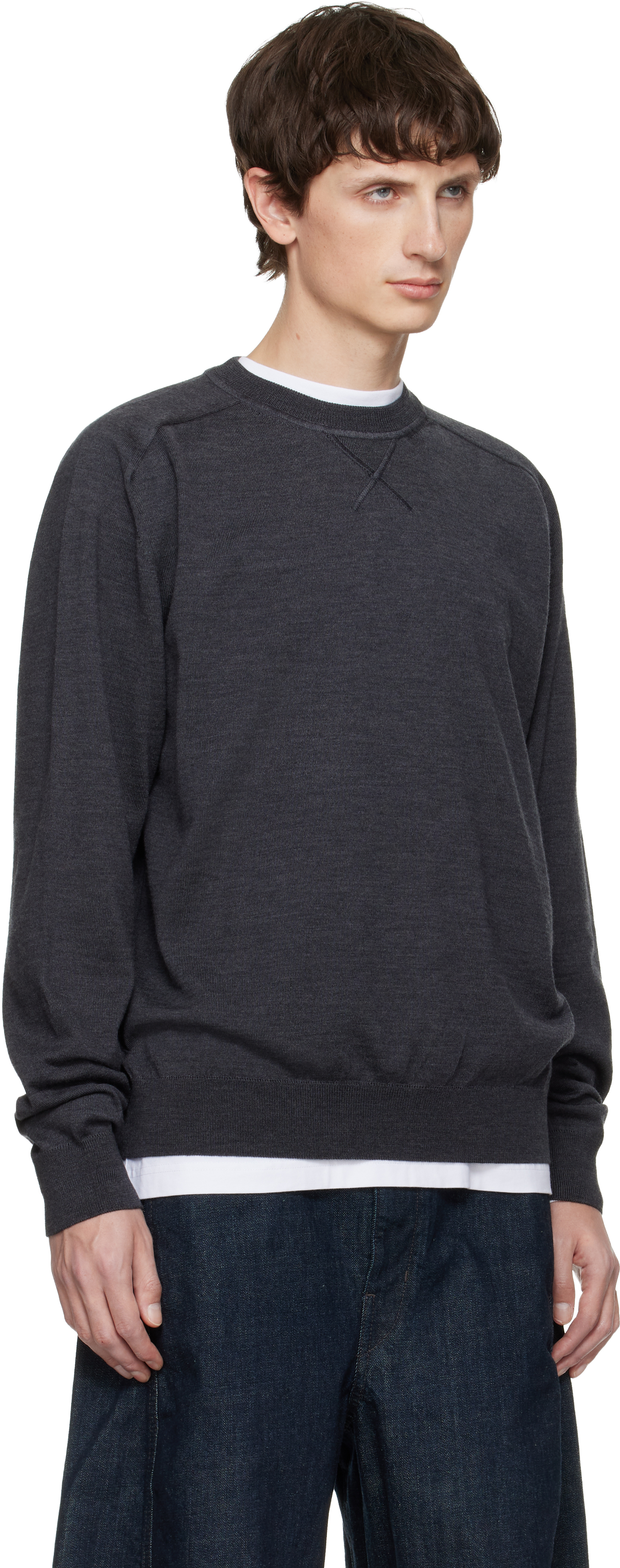 Jacquemus Long Sleeve Crewneck Sweater With Ribbed Cuffs In Blue