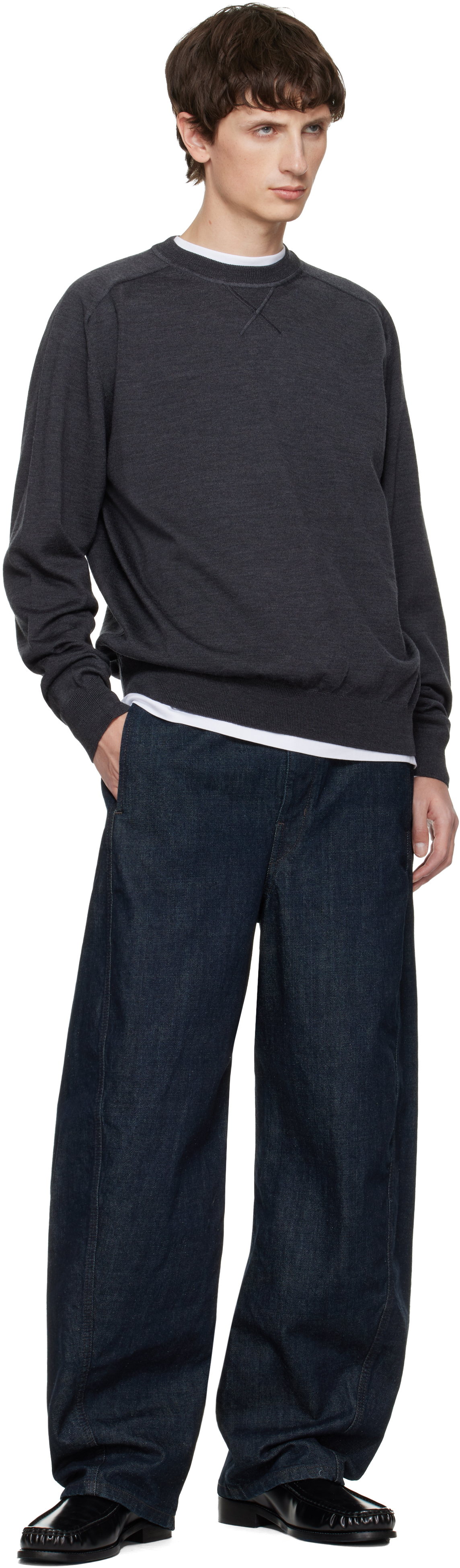 Jacquemus Long Sleeve Crewneck Sweater With Ribbed Cuffs In Blue
