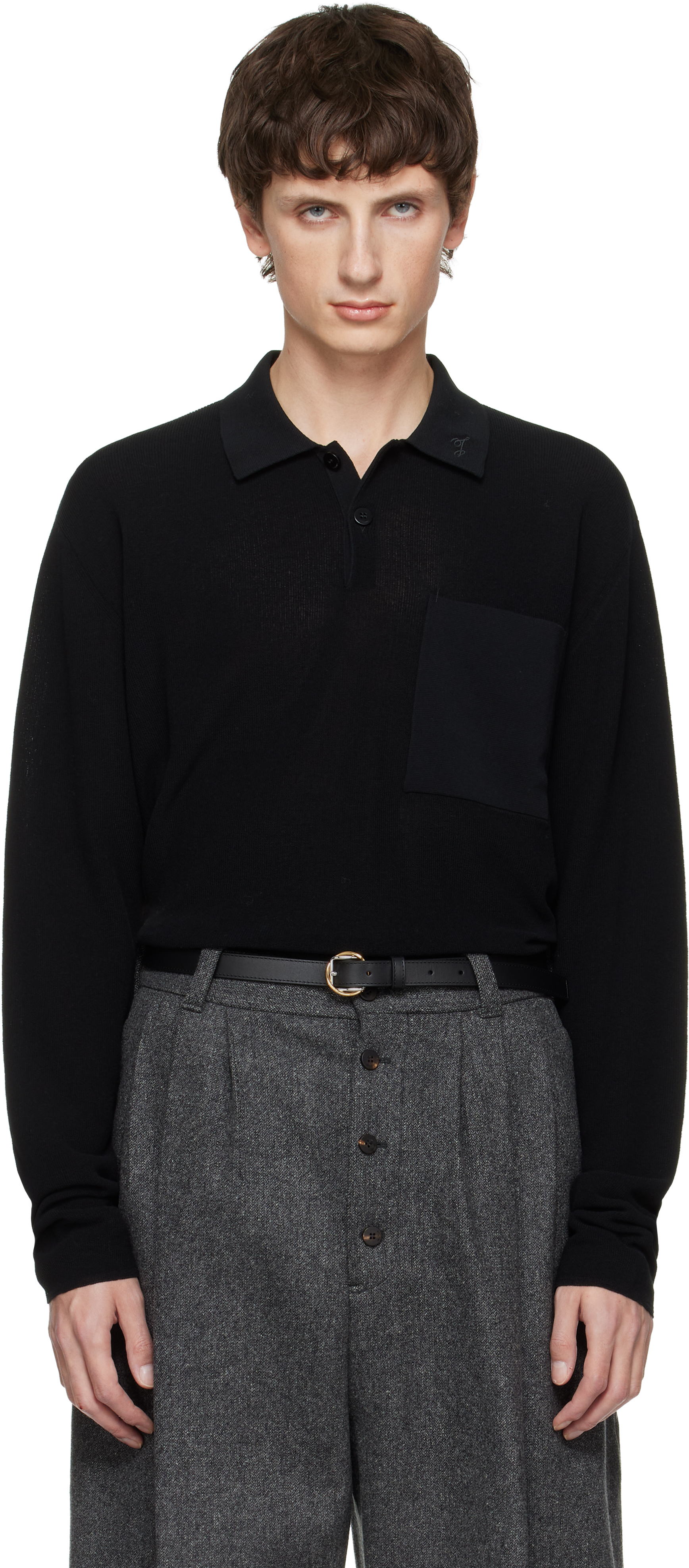 JACQUEMUS: Black 'Le Polo Tricot' Polo | SSENSE