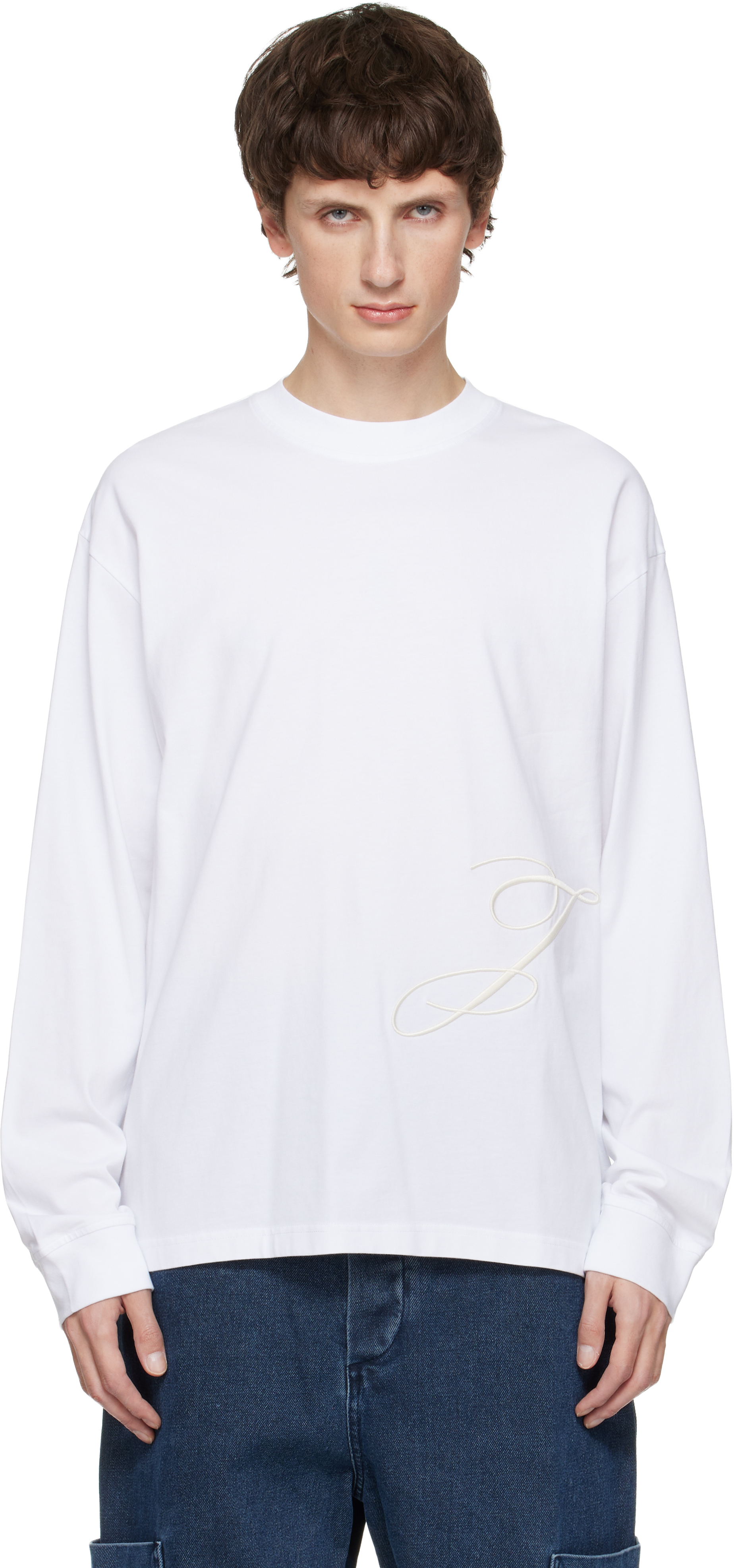 Jacquemus Le T-shirt Typo Long-sleeve Cotton T-shirt In White