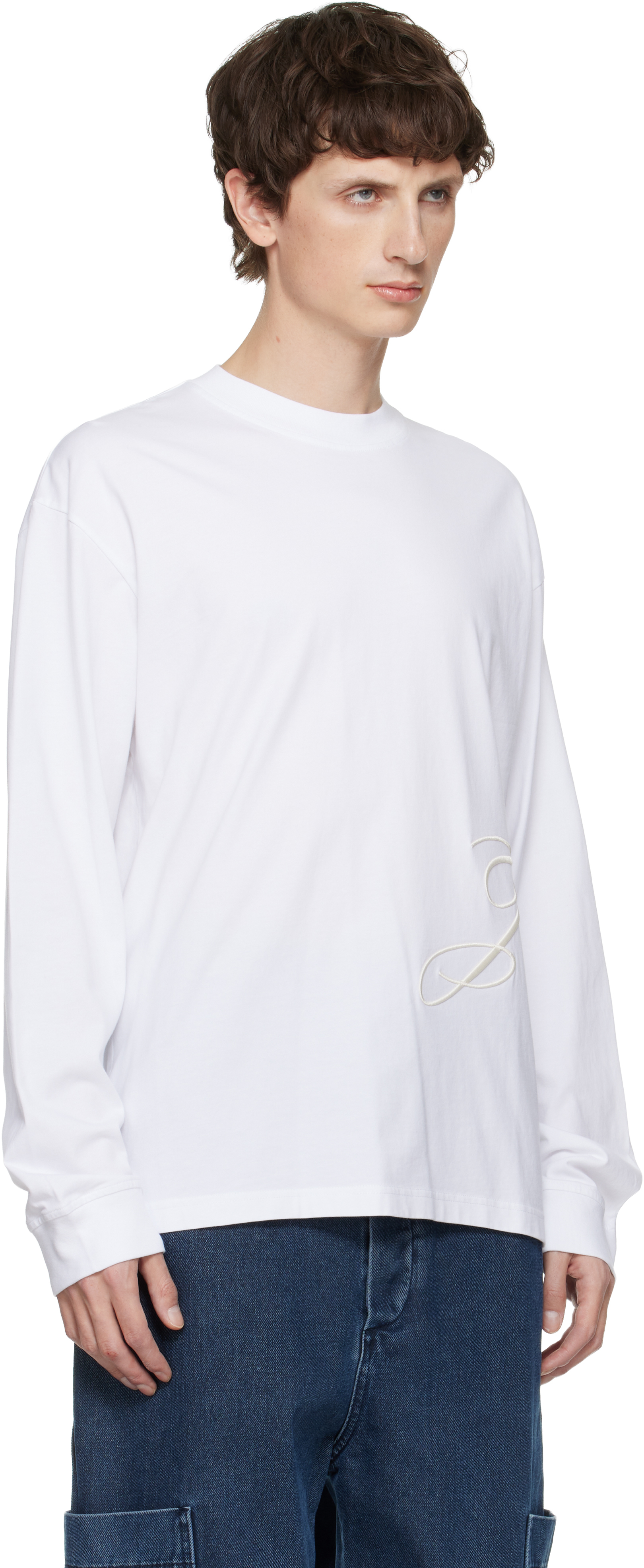 Jacquemus Le T-shirt Typo Long-sleeve Cotton T-shirt In White