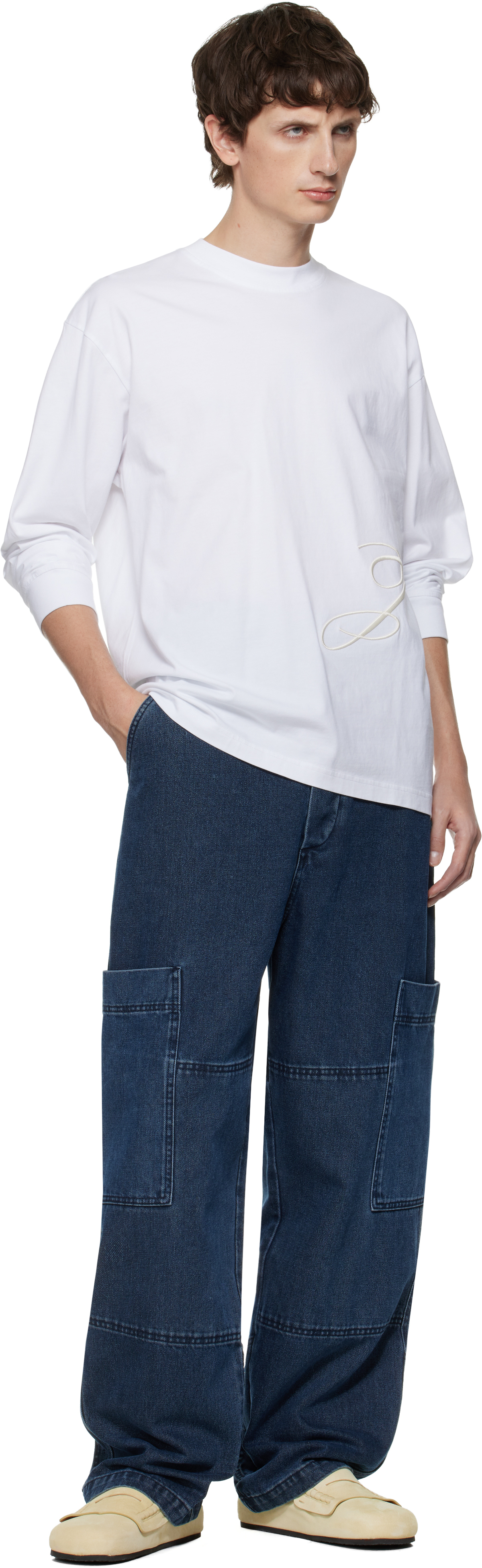 Jacquemus Le T-shirt Typo Long-sleeve Cotton T-shirt In White