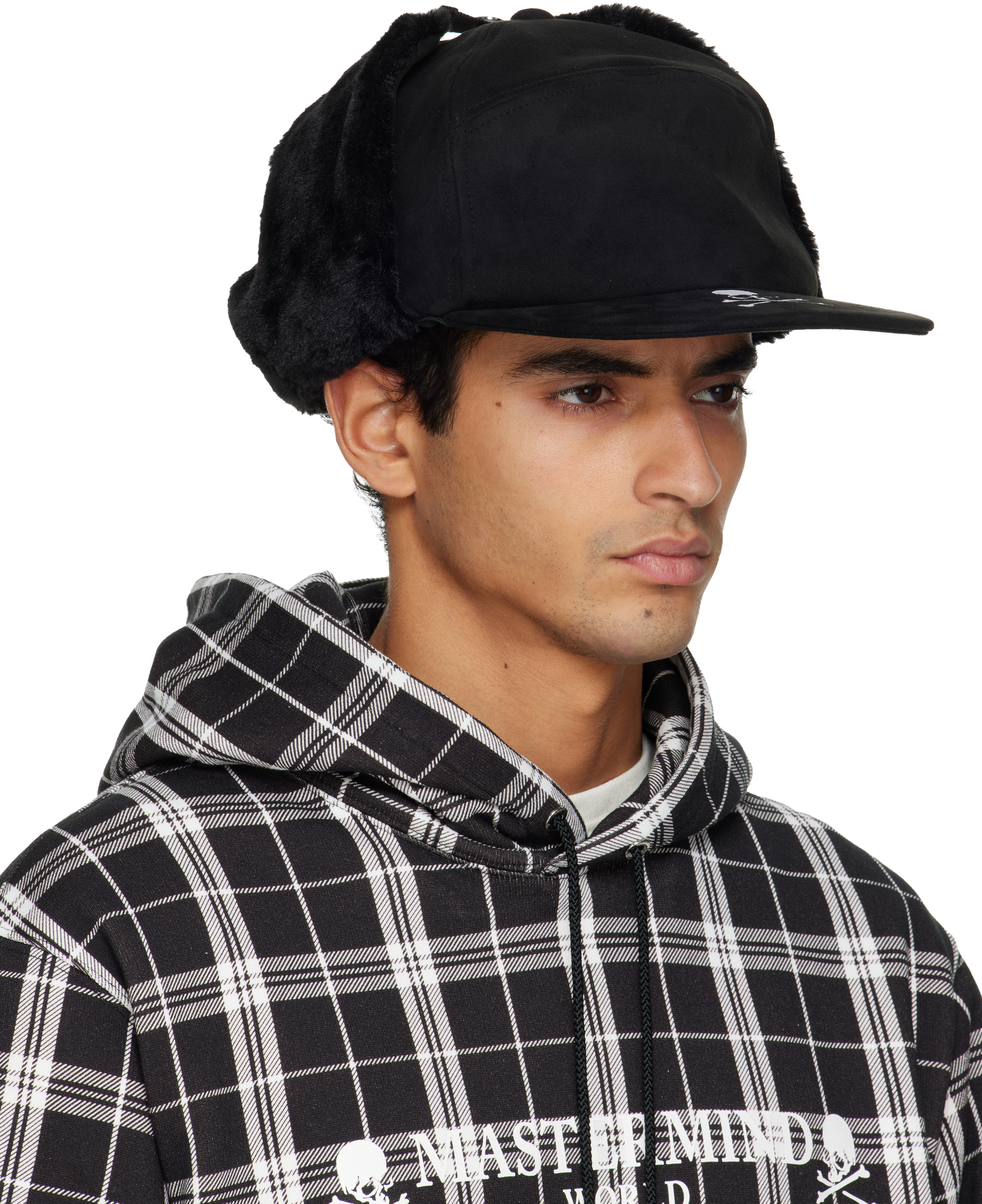 Mastermind Japan Black Mj Faux Fur Flying Cap In Black