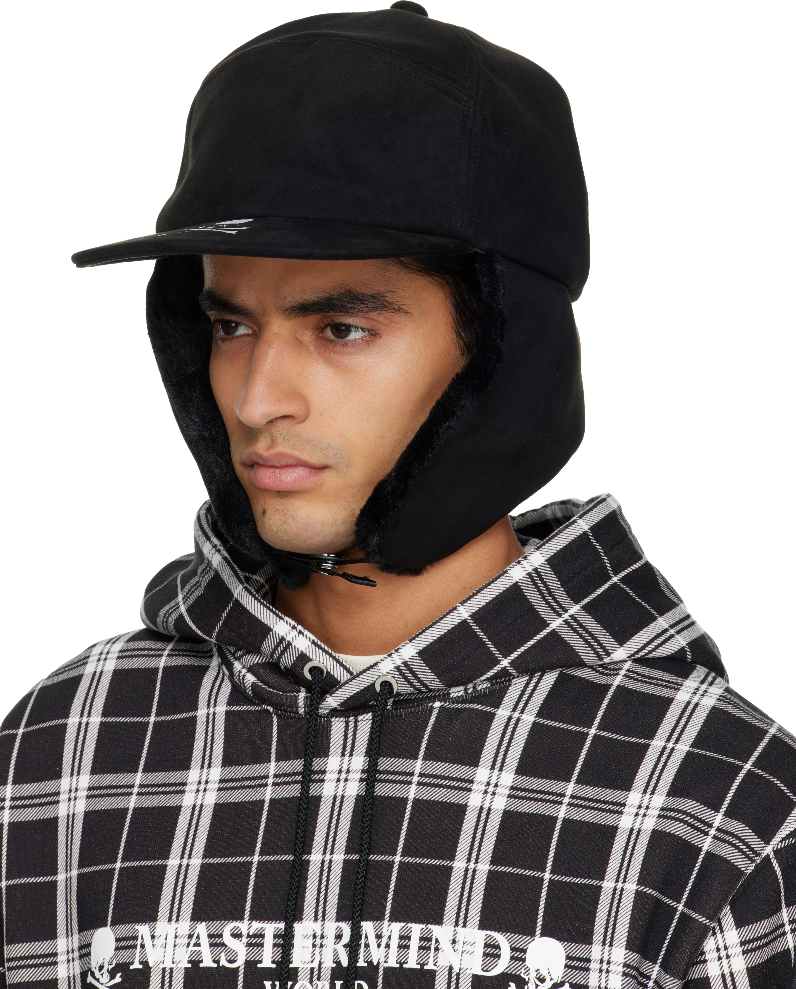 Mastermind Japan Black Mj Faux Fur Flying Cap In Black
