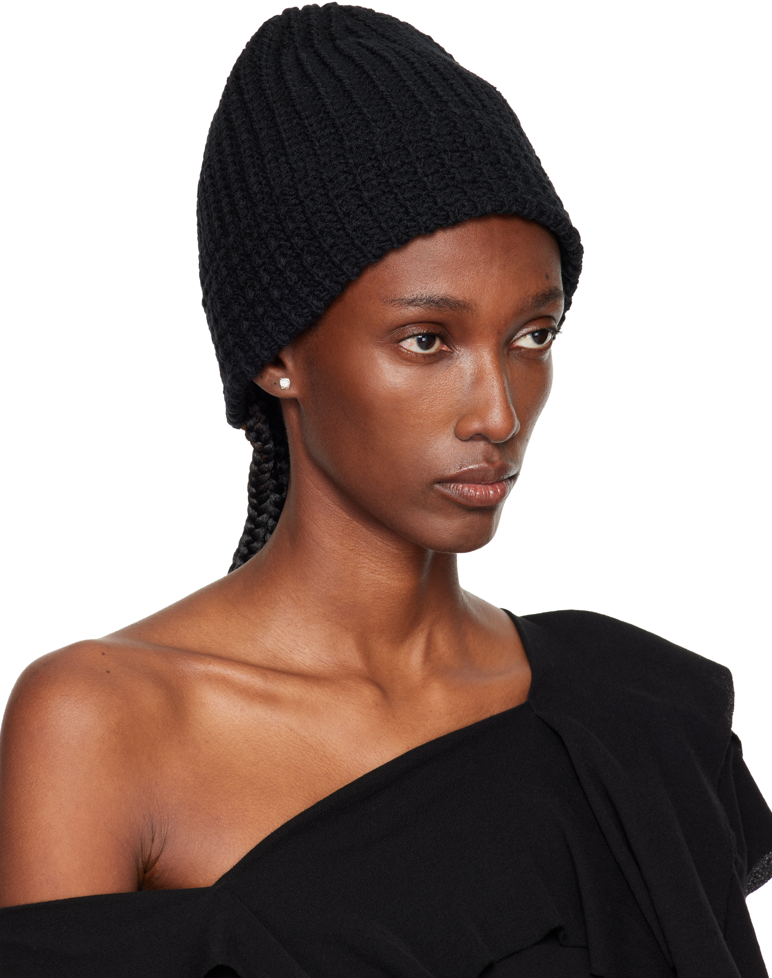 Yohji Yamamoto Black Cardigan Stitch Knit Beanie In Black
