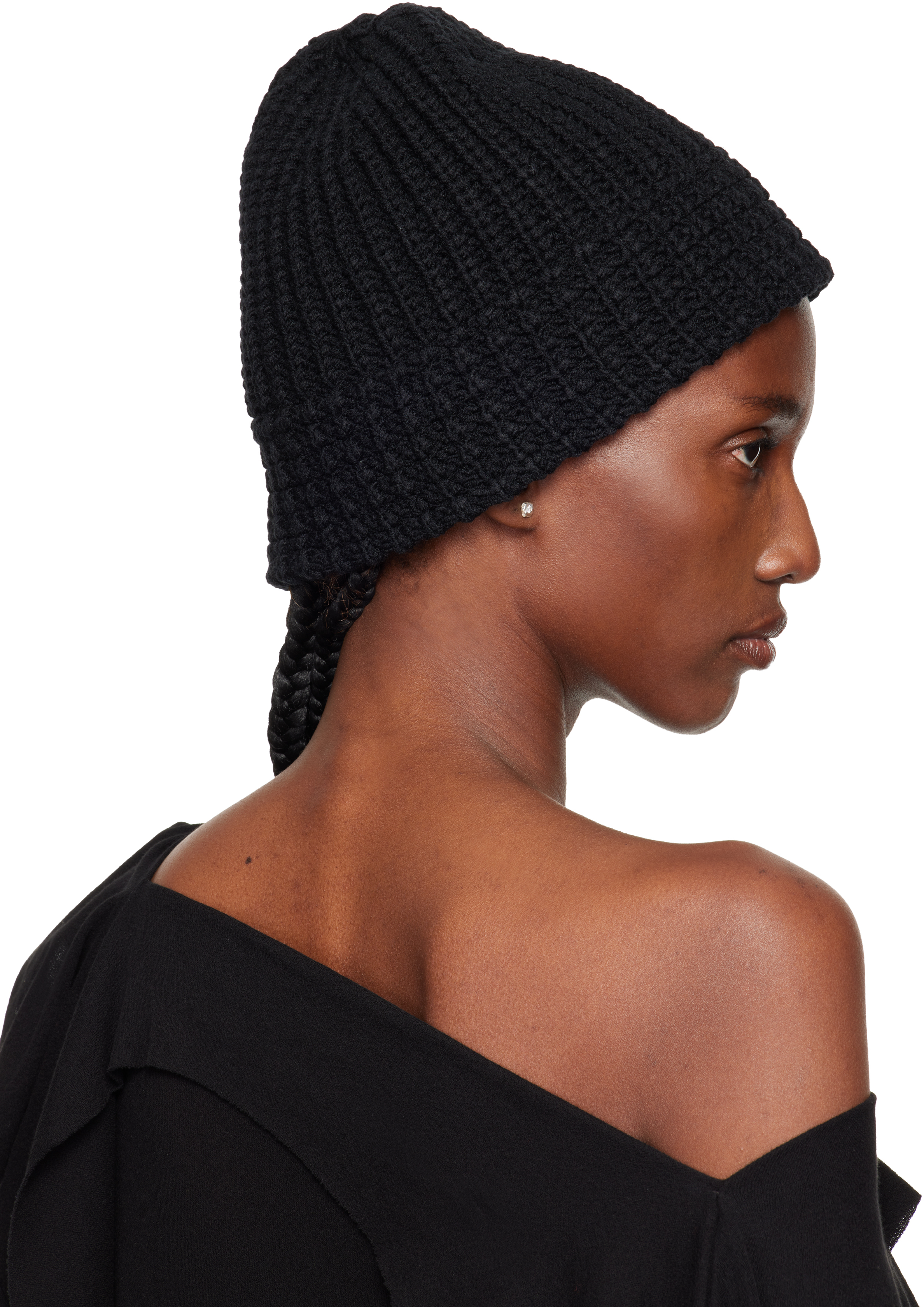 Yohji Yamamoto Black Cardigan Stitch Knit Beanie In Black