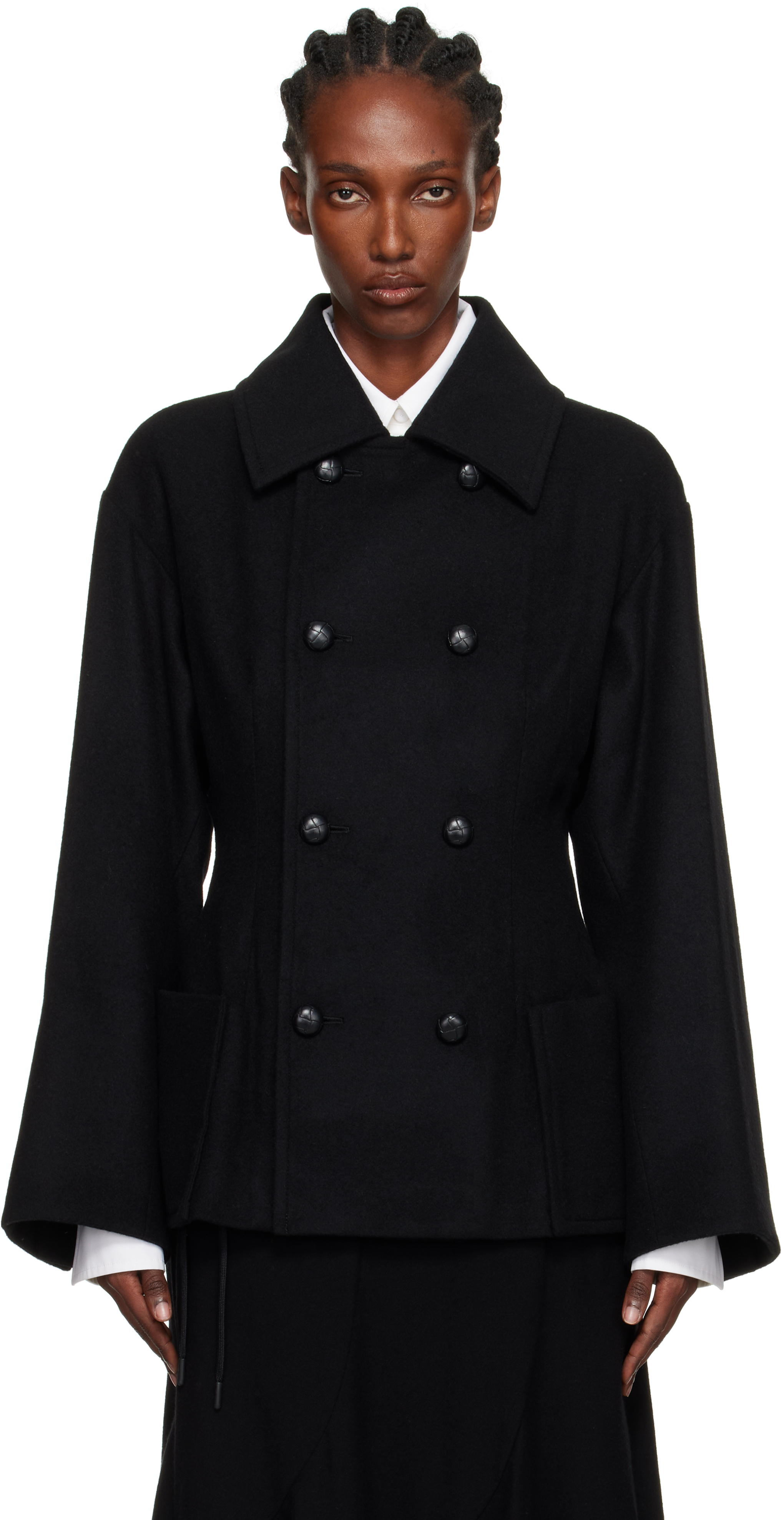 Yohji Yamamoto Black Darts Pea Coat In Black
