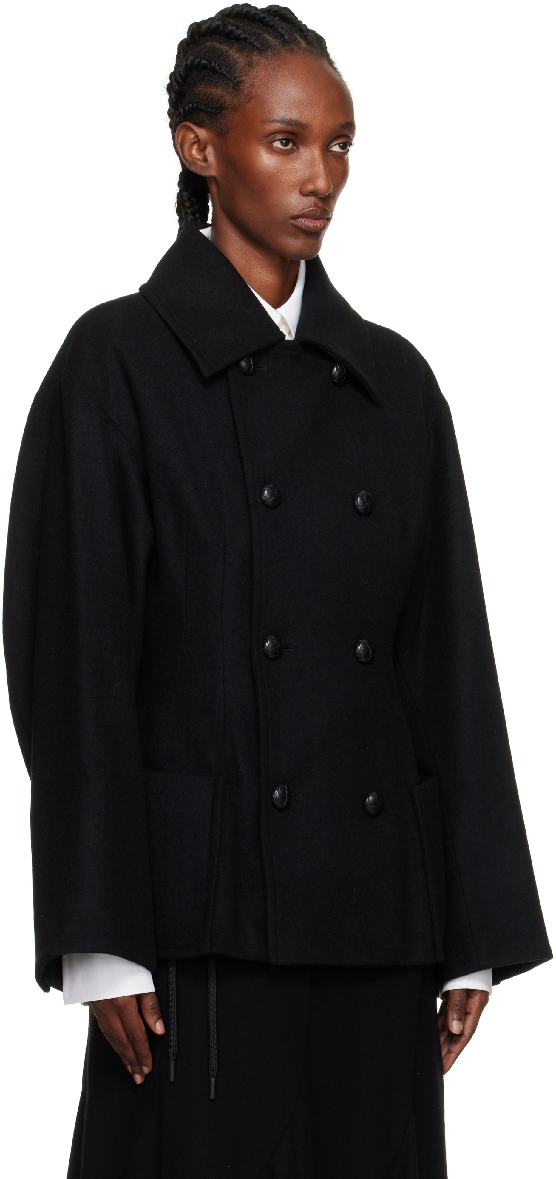 Yohji Yamamoto Black Darts Pea Coat In Black