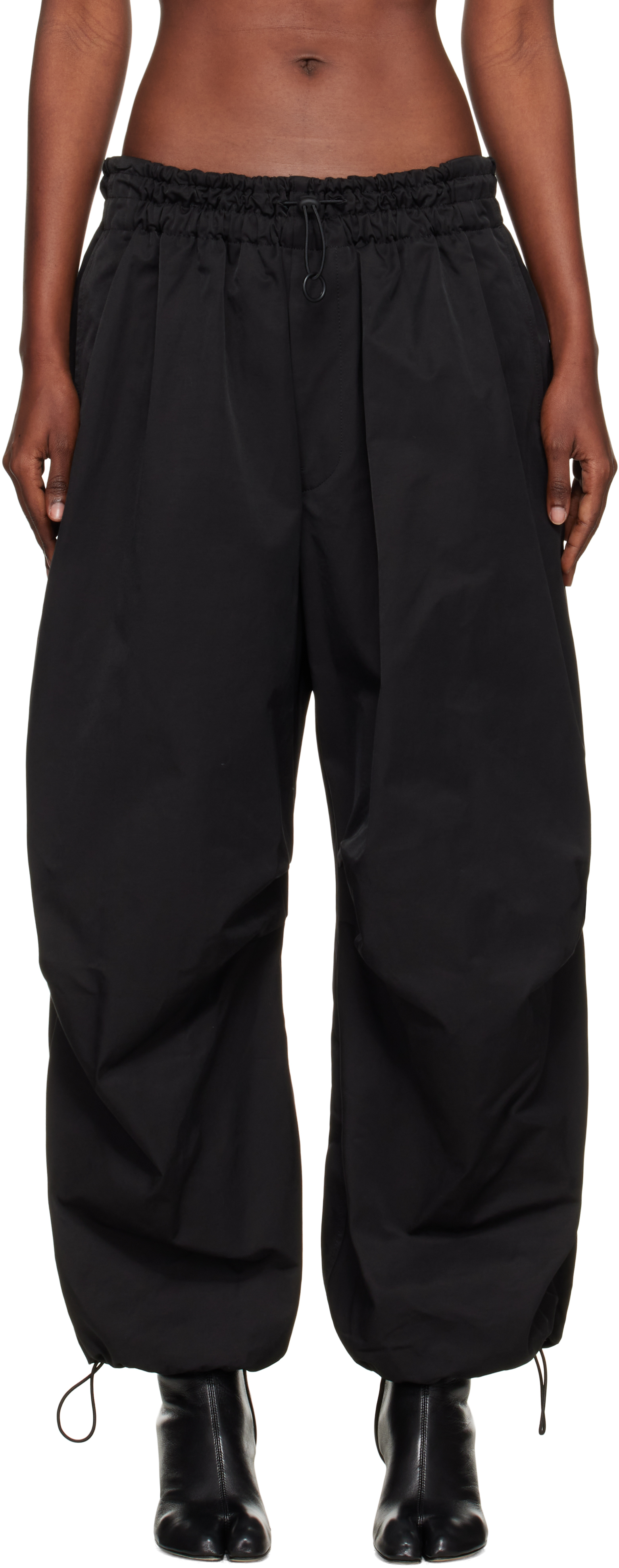 Yohji Yamamoto Black Twill Parachute Lounge Pants In Multi