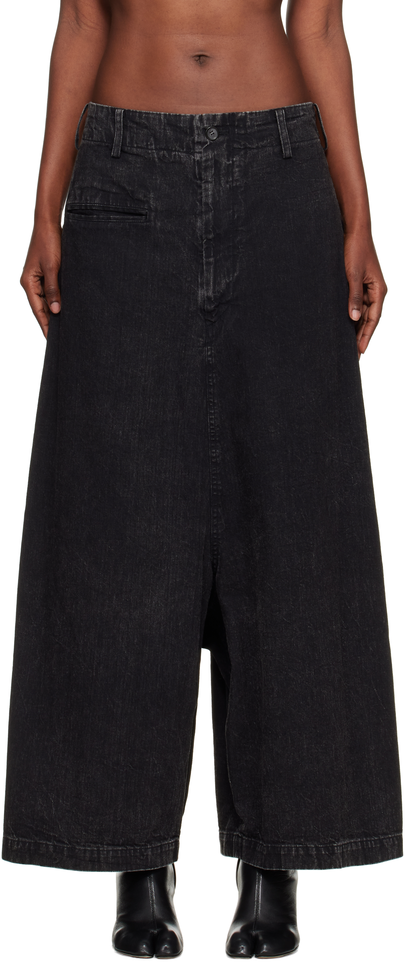 Yohji Yamamoto Black Backside Flared Wide Jeans In Black