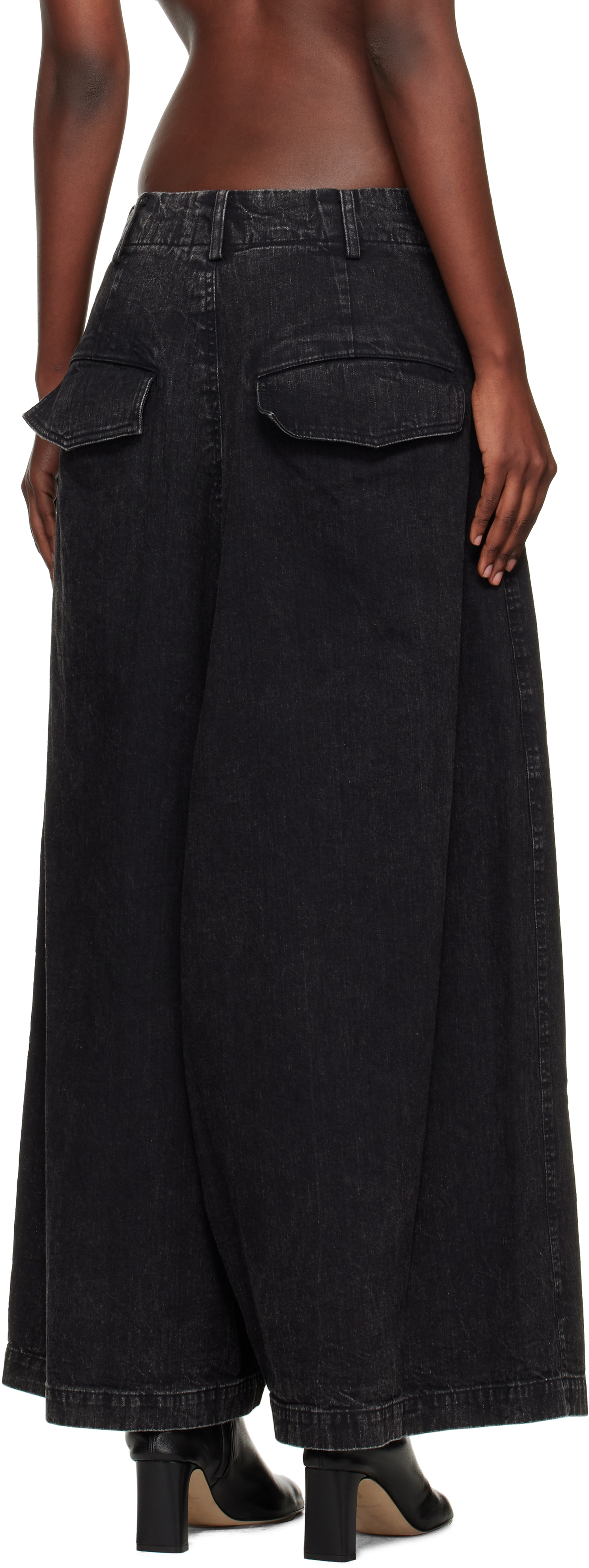 Yohji Yamamoto Black Backside Flared Wide Jeans In Black