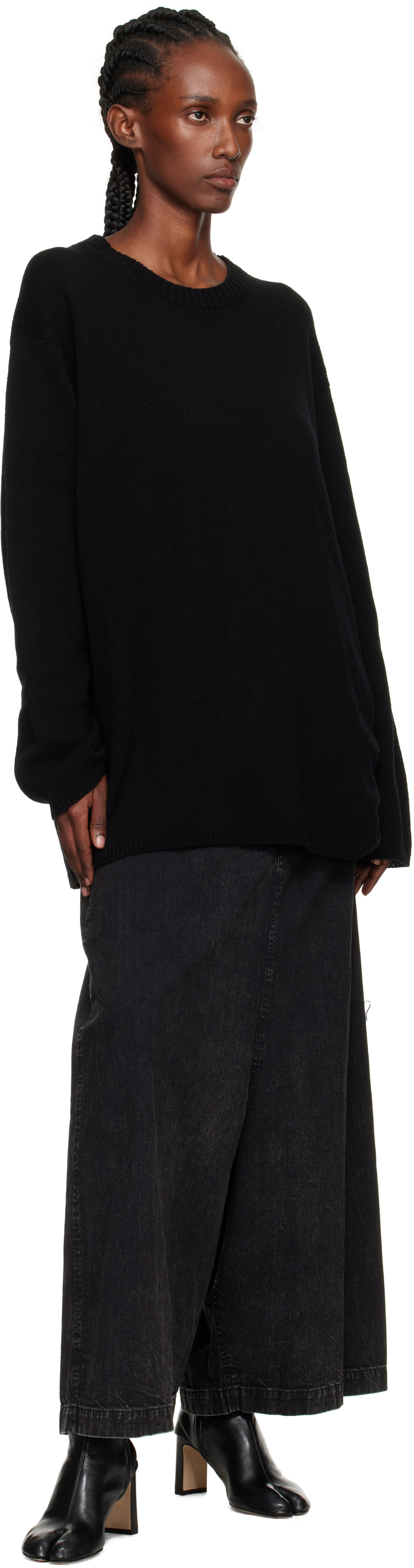 Yohji Yamamoto Black Backside Flared Wide Jeans In Black