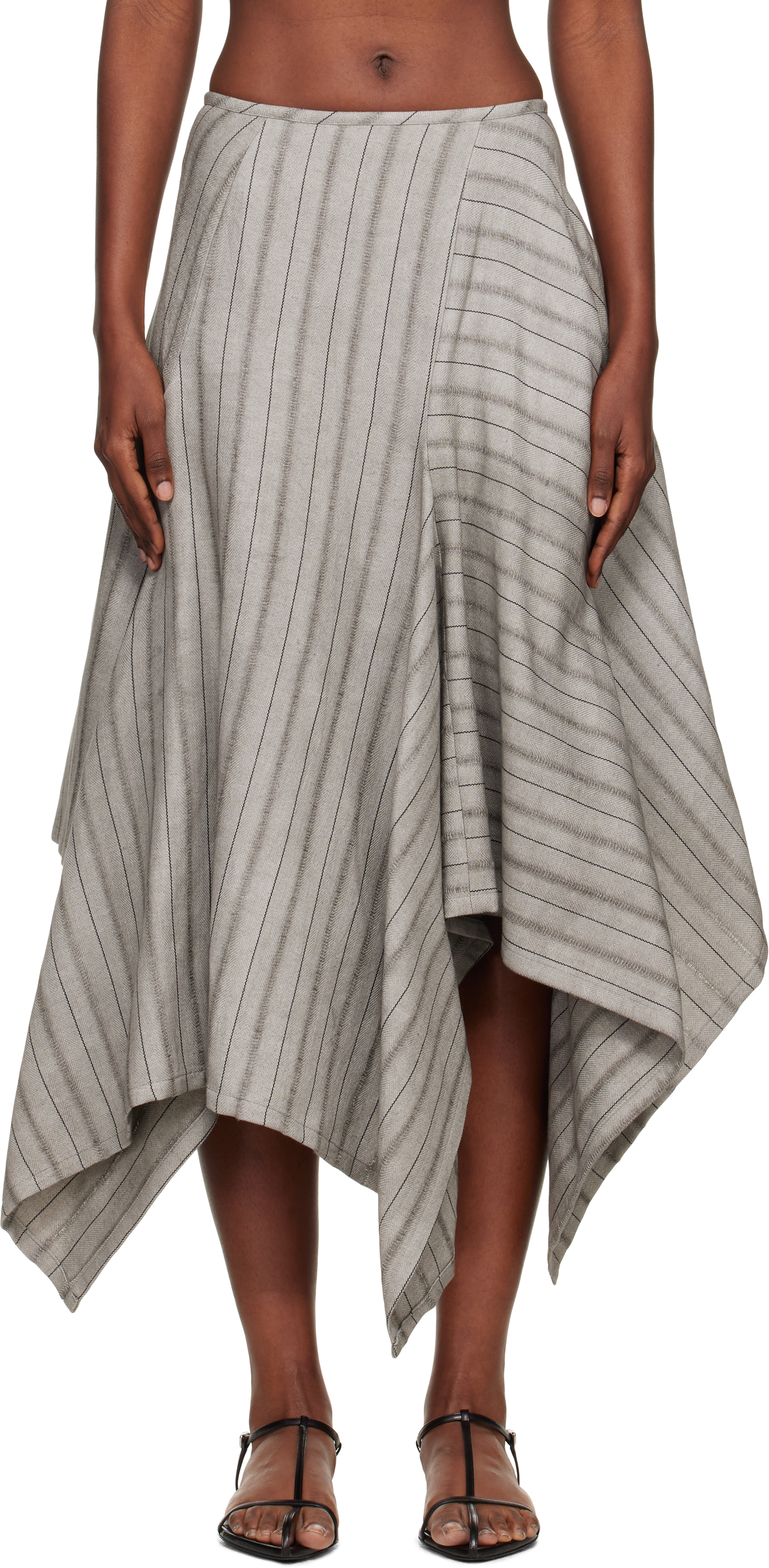 Yohji Yamamoto Gray Asymmetric Midi Skirt In Gray