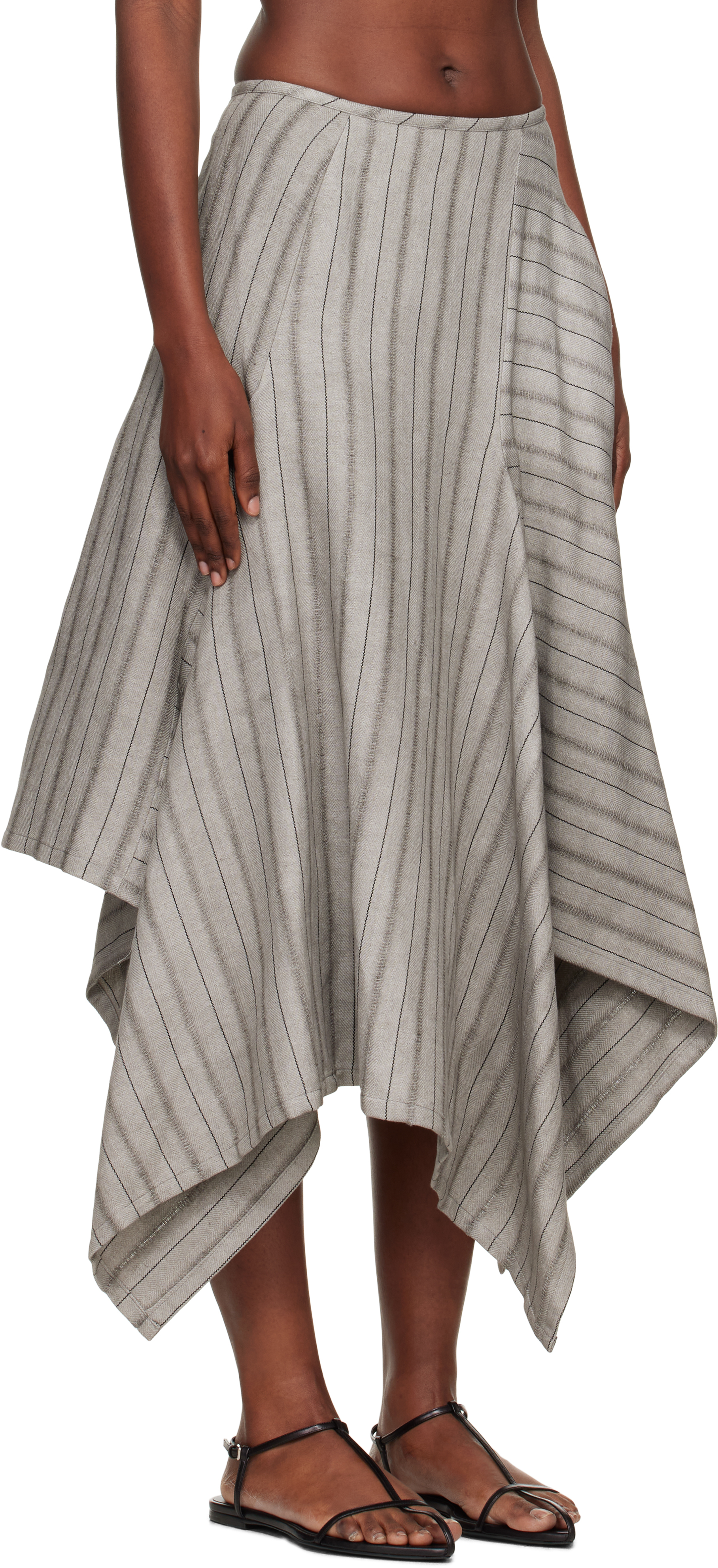 Yohji Yamamoto Gray Asymmetric Midi Skirt In Gray