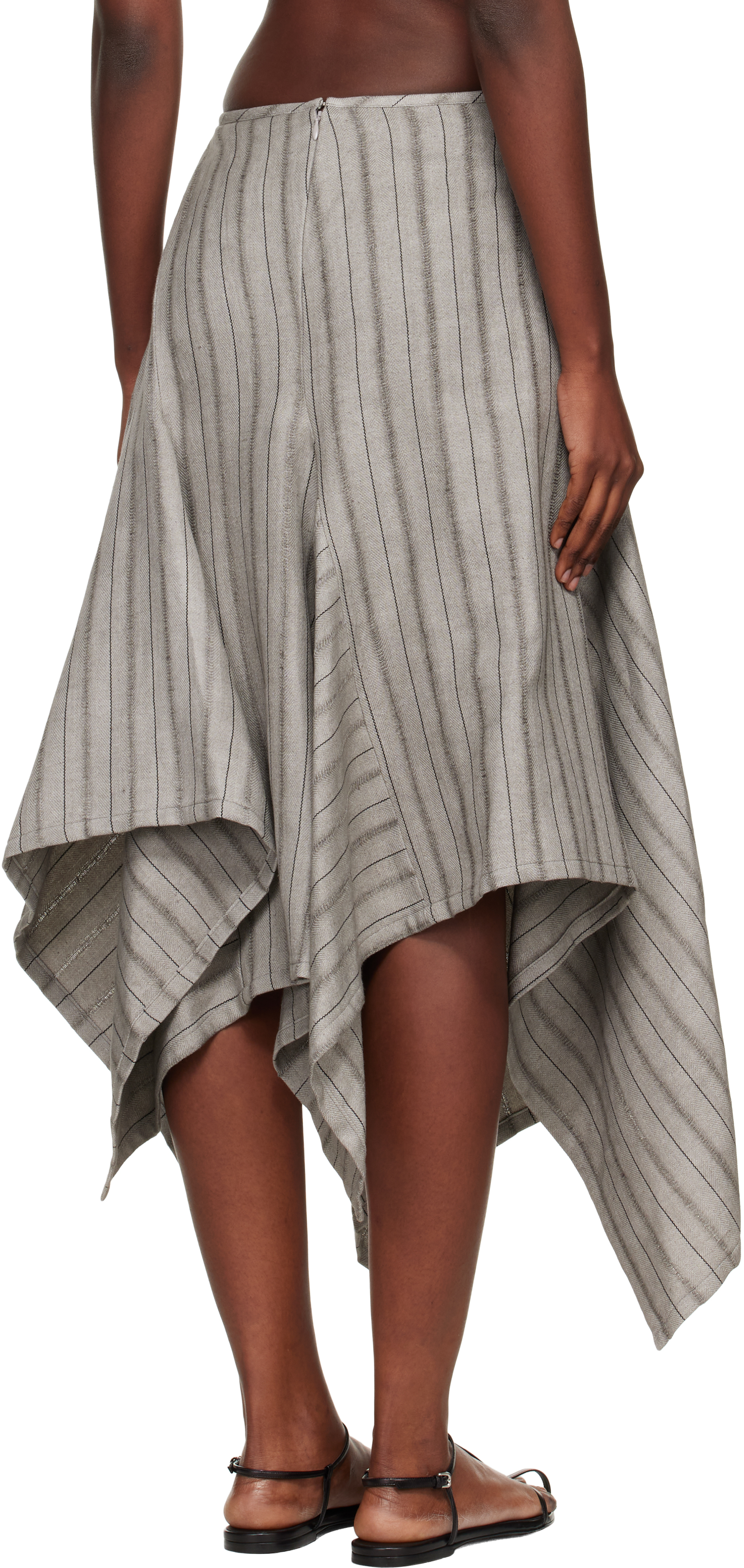 Yohji Yamamoto Gray Asymmetric Midi Skirt In Gray