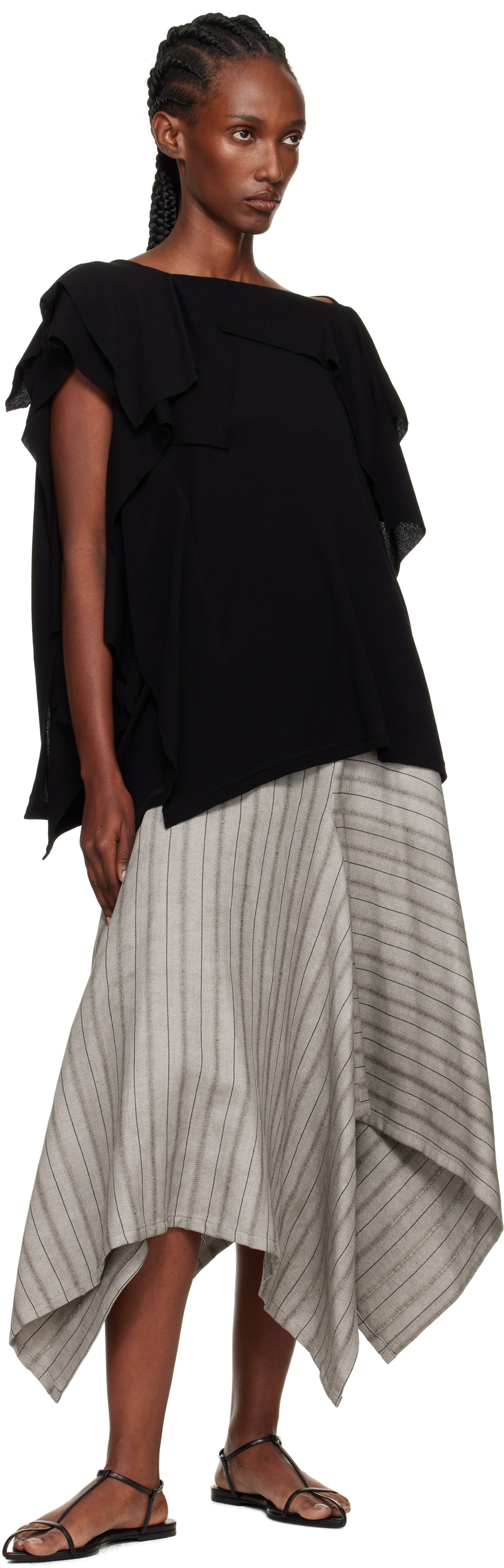 Yohji Yamamoto Gray Asymmetric Midi Skirt In Gray