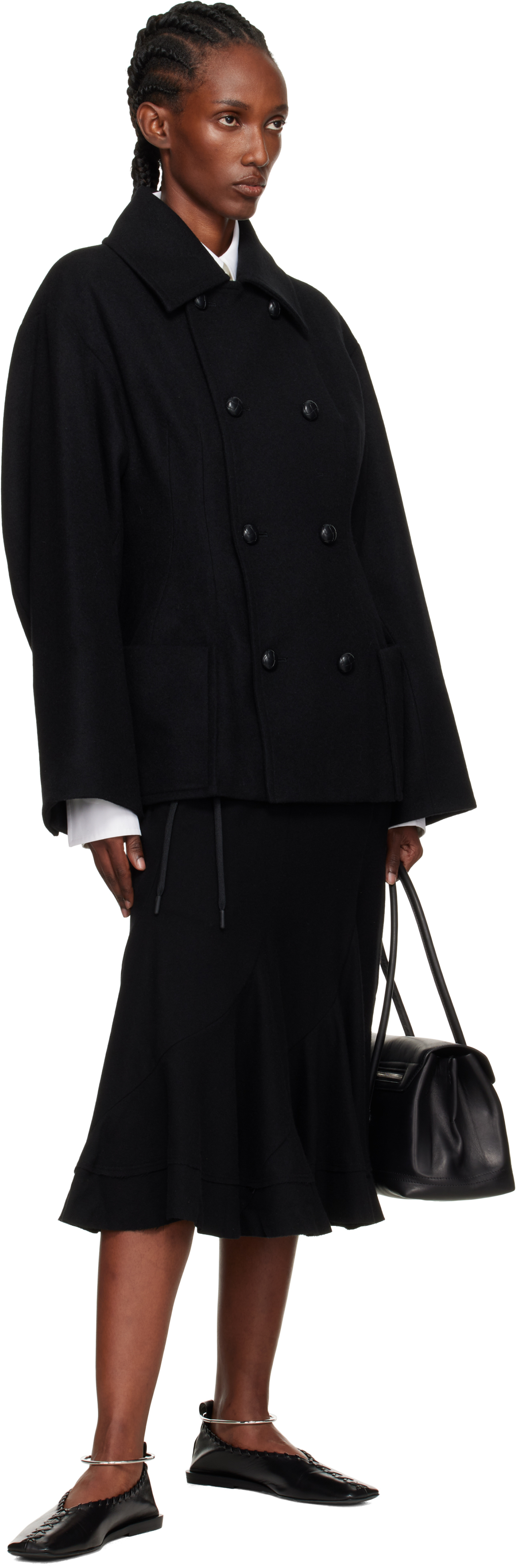 Yohji Yamamoto Black Eringi Midi Skirt In Multi