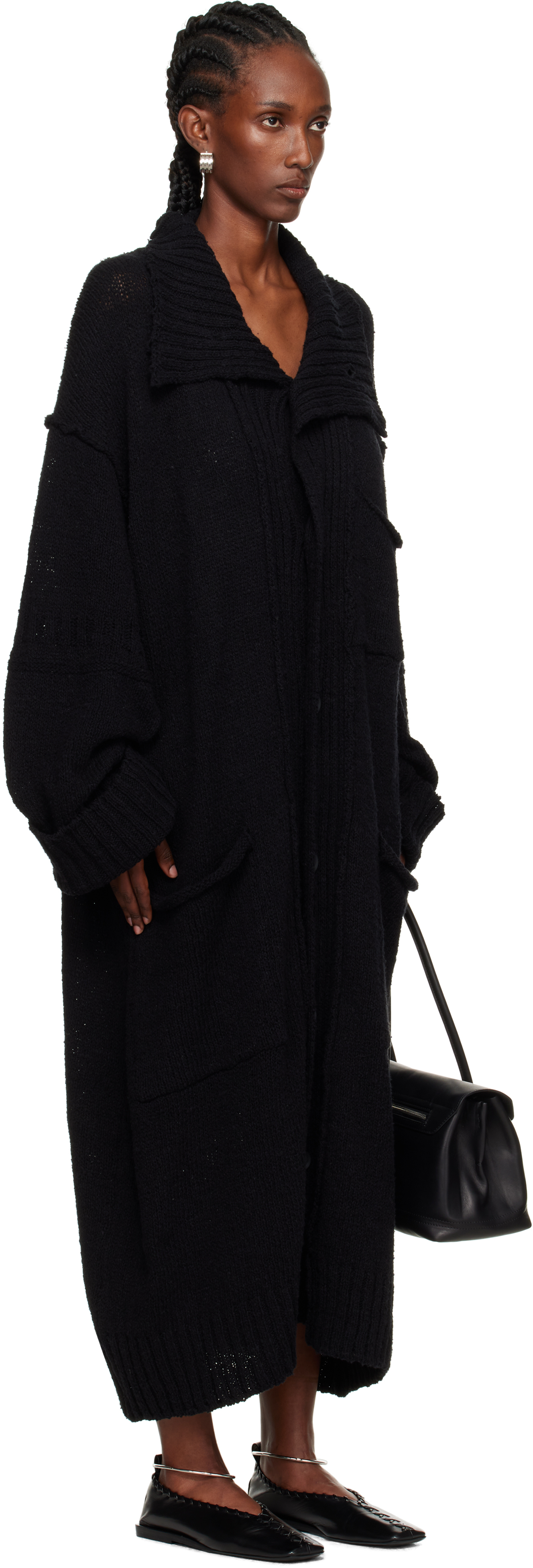 Yohji Yamamoto Black Plain Stitch Pocket High Neck Cardigan In Multi