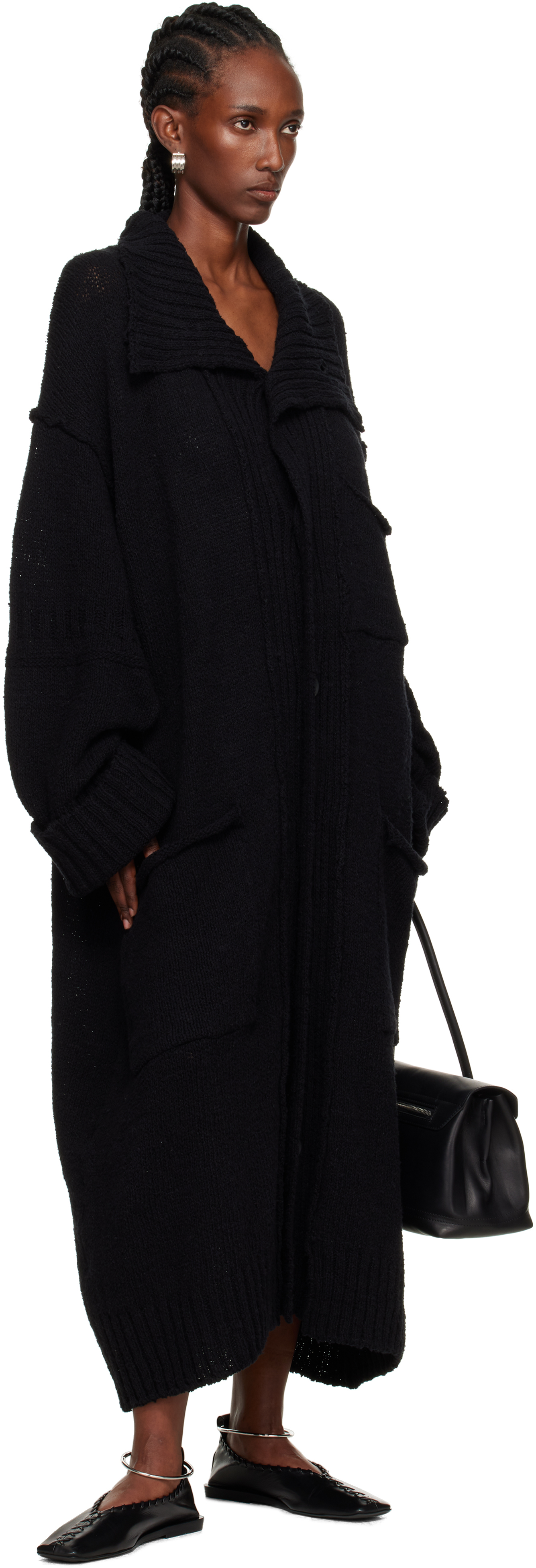 Yohji Yamamoto Black Plain Stitch Pocket High Neck Cardigan In Multi
