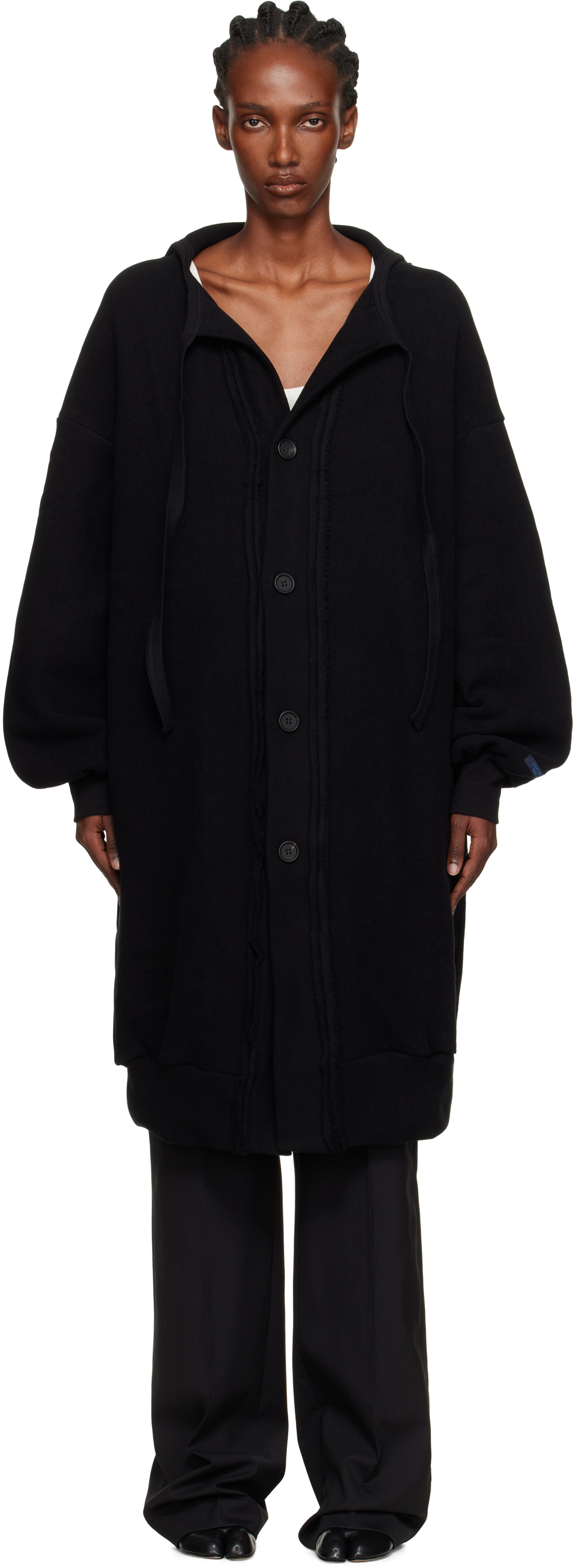 Yohji Yamamoto Black Jersey Twill Button D Cardigan In Black
