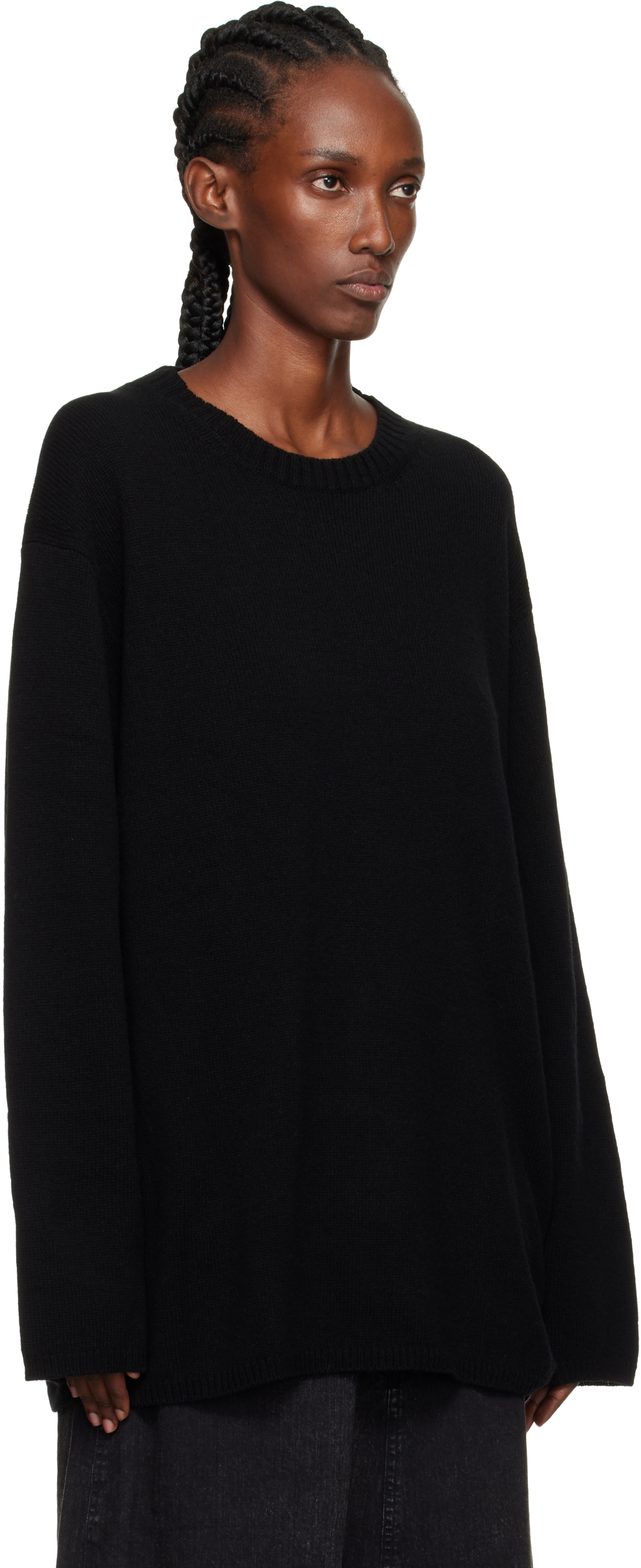 Yohji Yamamoto Black String Round Neck Sweater In Black