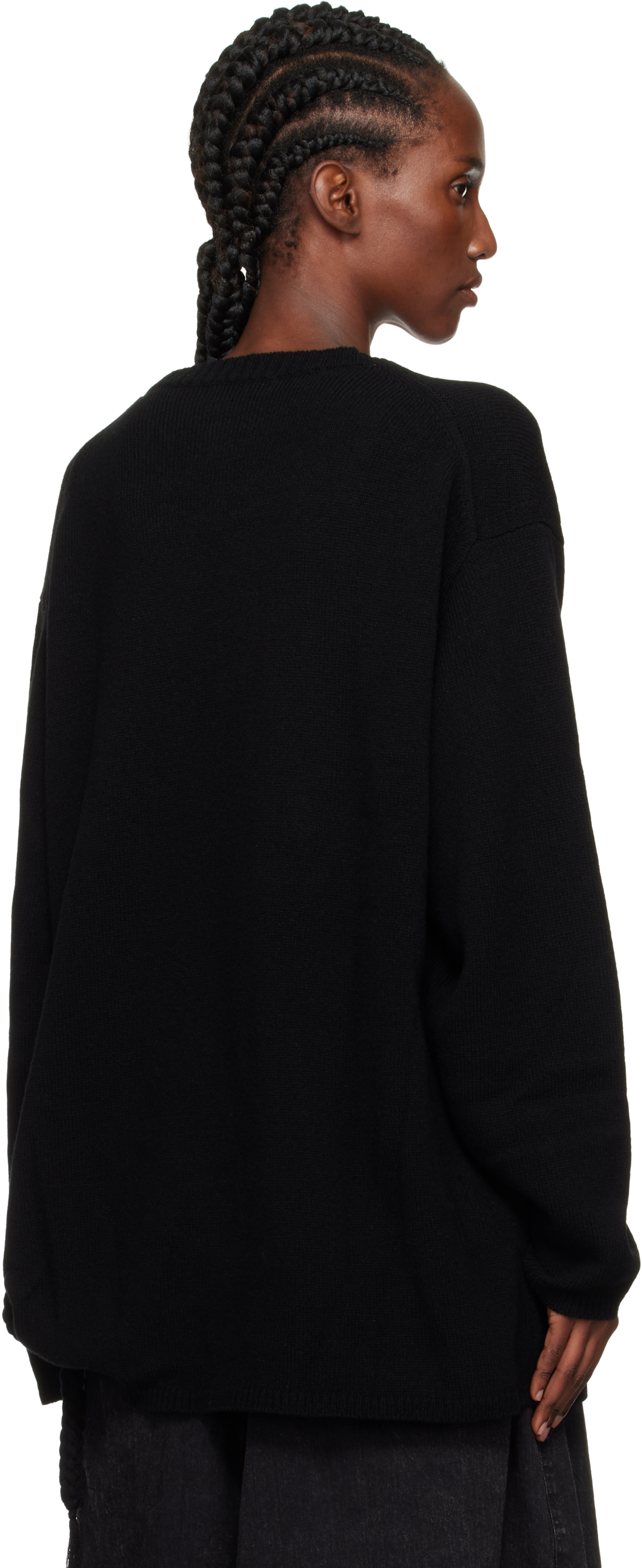 Yohji Yamamoto Black String Round Neck Sweater In Black