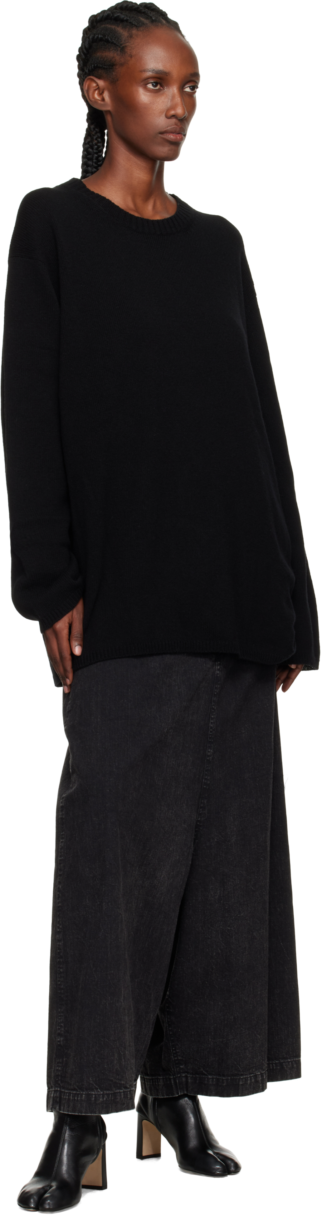 Yohji Yamamoto Black String Round Neck Sweater In Black