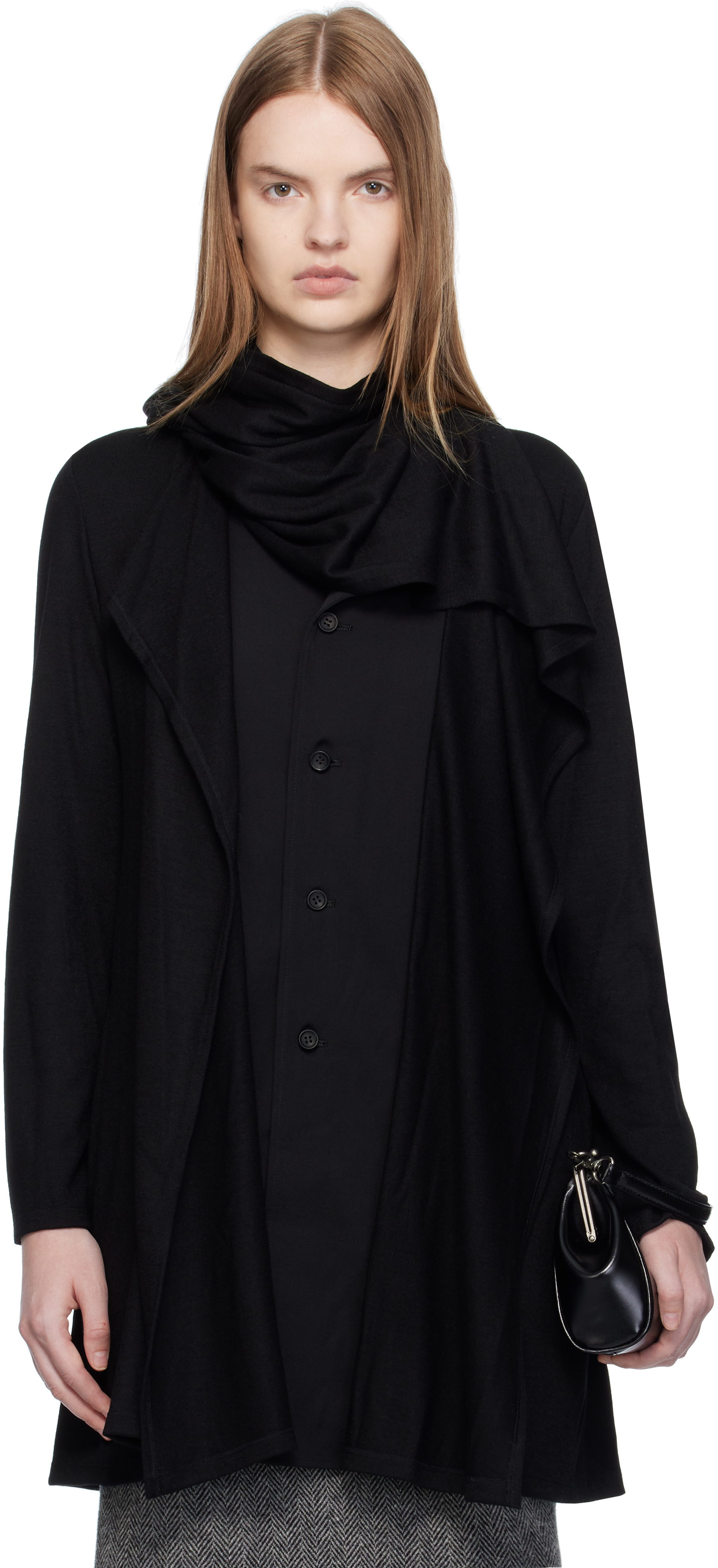 Yohji Yamamoto Black Wool Stole Blouse In Black